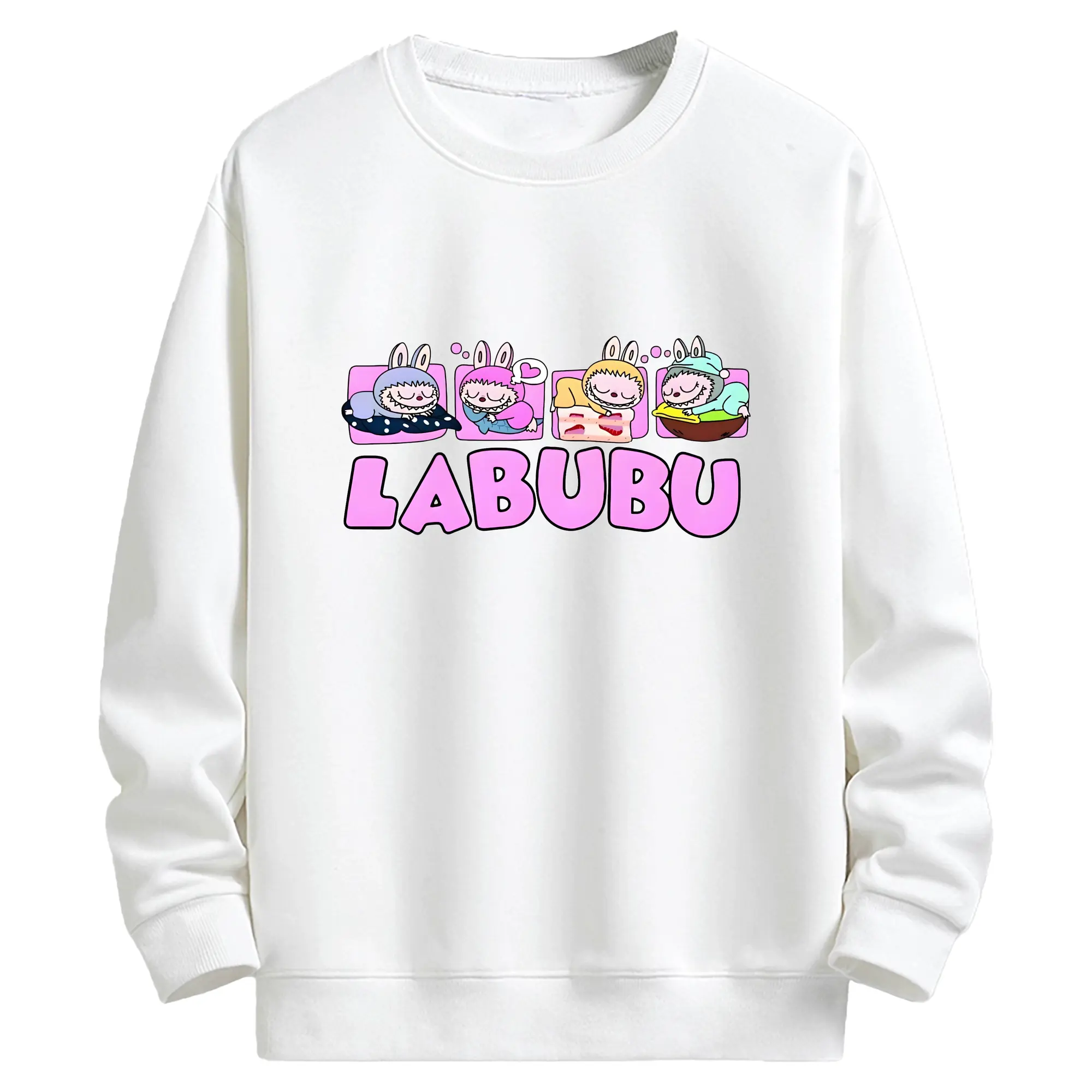 ラブブ グッズ モココ - キッズ クルーネックスウェットシャツ ・ フロントプリント ・ 綿80％ ポリエステル20％ ・ 快適 通学 スポーツ 日常使い お散歩用