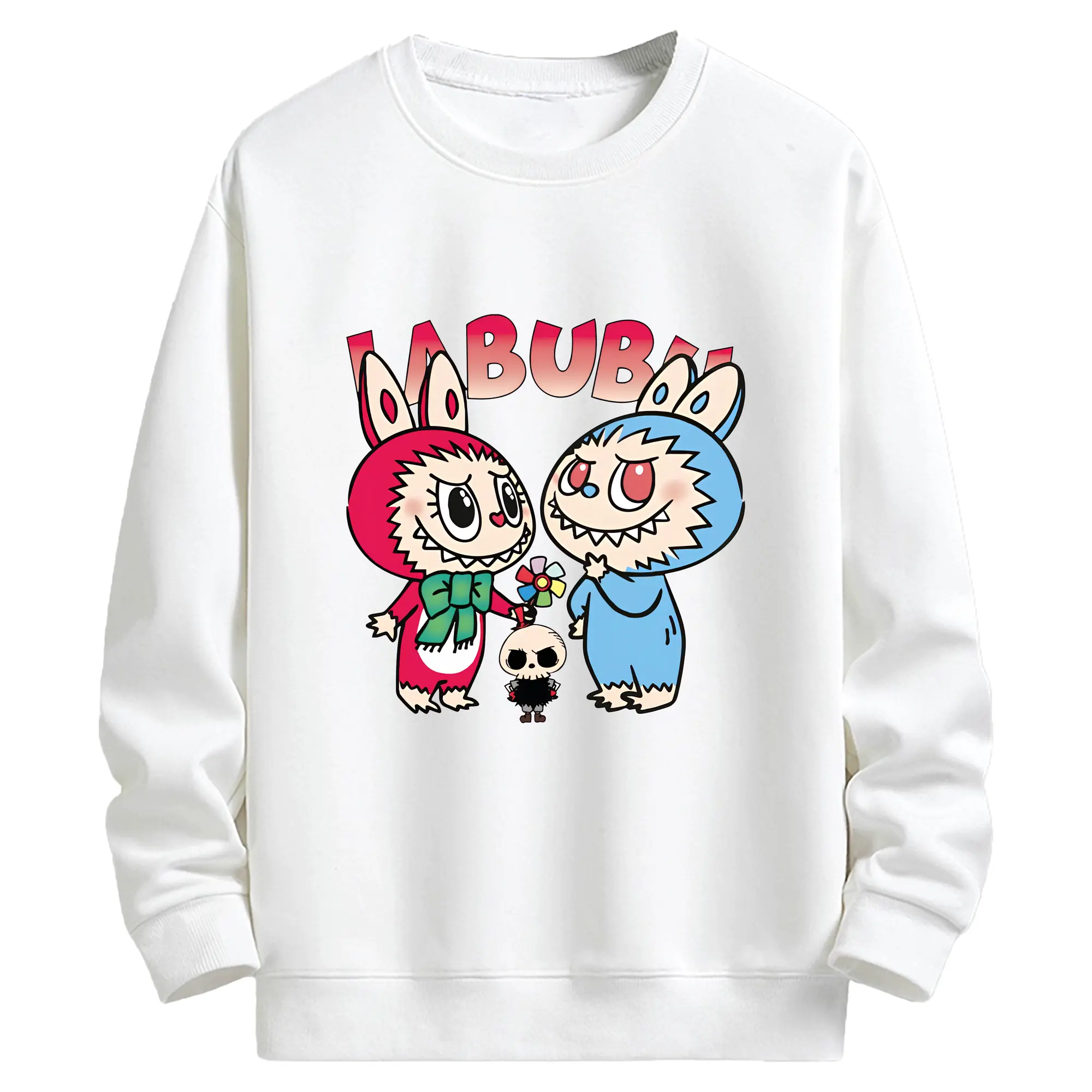 ラブブ グッズ モココ - キッズ クルーネックスウェットシャツ ・ フロントプリント ・ 綿80％ ポリエステル20％ ・ 快適 通学 スポーツ 日常使い お散歩用