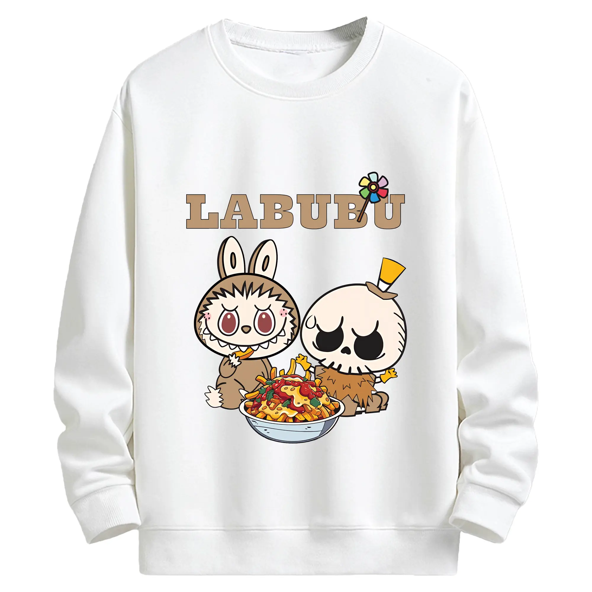 ラブブ グッズ モココ - キッズ クルーネックスウェットシャツ ・ フロントプリント ・ 綿80％ ポリエステル20％ ・ 快適 通学 スポーツ 日常使い お散歩用