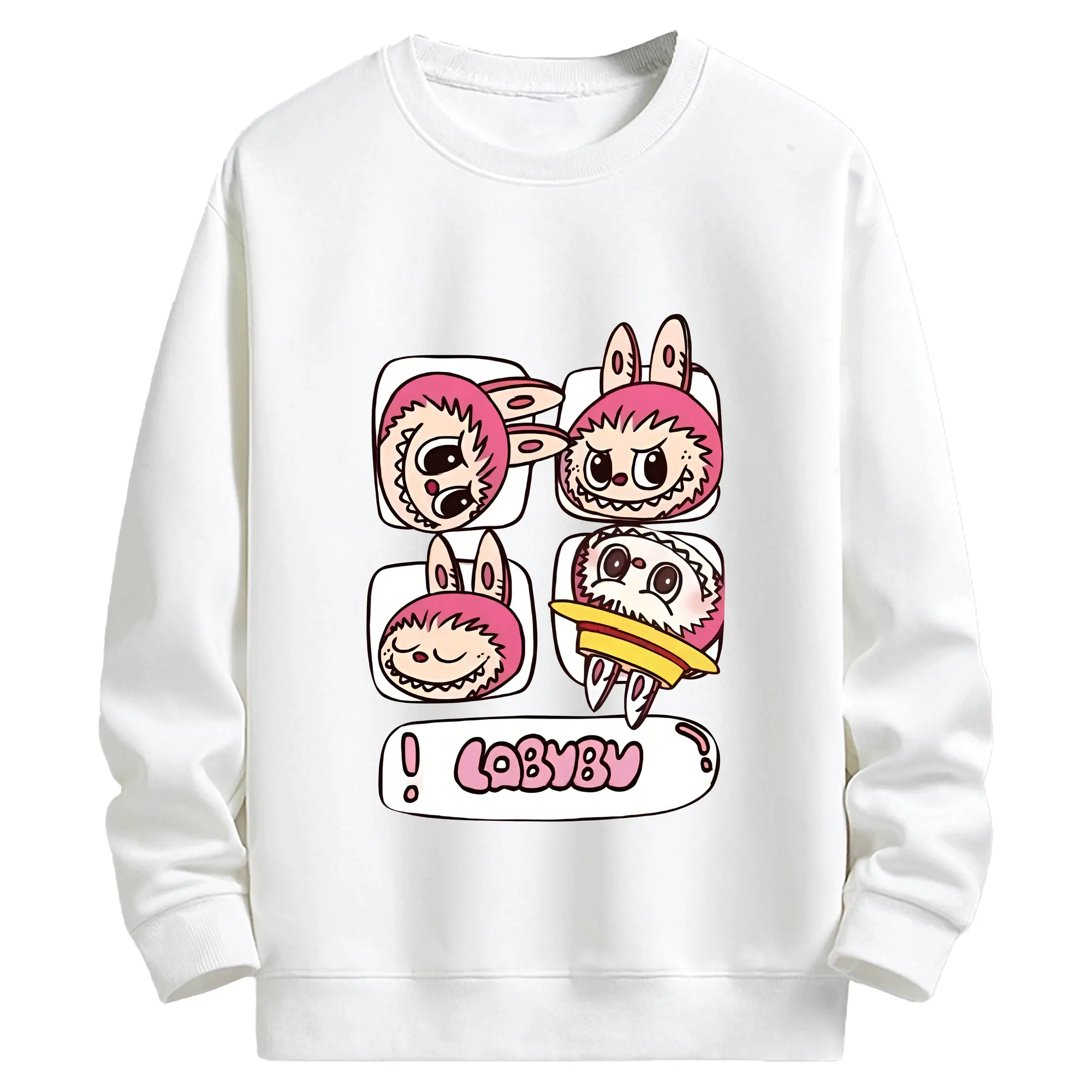 ラブブ グッズ モココ - キッズ クルーネックスウェットシャツ ・ フロントプリント ・ 綿80％ ポリエステル20％ ・ 快適 通学 スポーツ 日常使い お散歩用