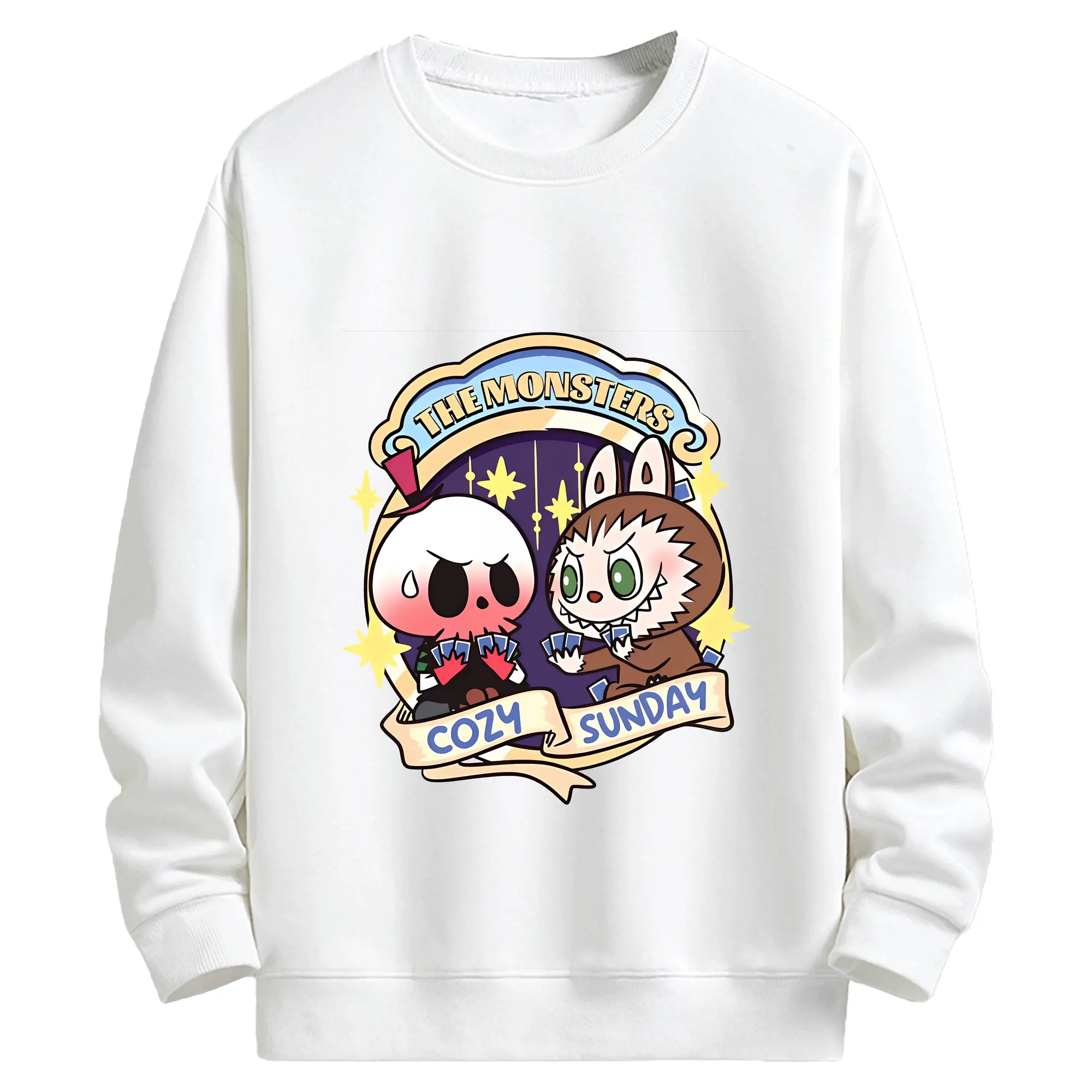 ラブブ グッズ モココ - キッズ クルーネックスウェットシャツ ・ フロントプリント ・ 綿80％ ポリエステル20％ ・ 快適 通学 スポーツ 日常使い お散歩用