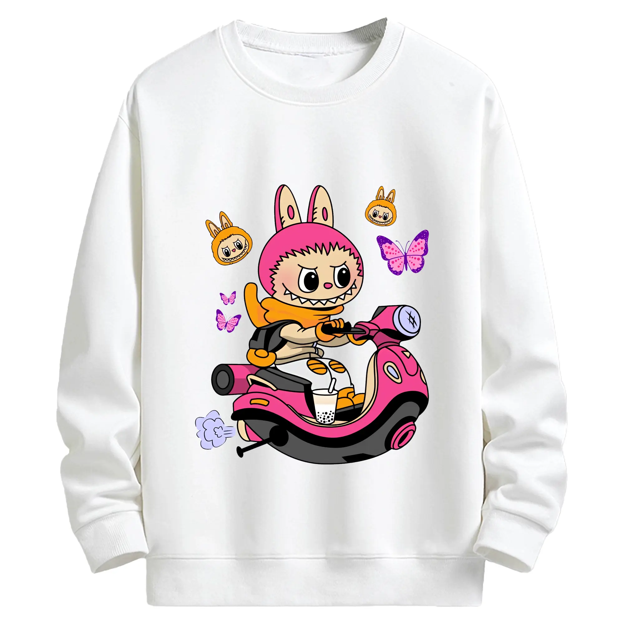 ラブブ グッズ モココ - キッズ クルーネックスウェットシャツ ・ フロントプリント ・ 綿80％ ポリエステル20％ ・ 快適 通学 スポーツ 日常使い お散歩用