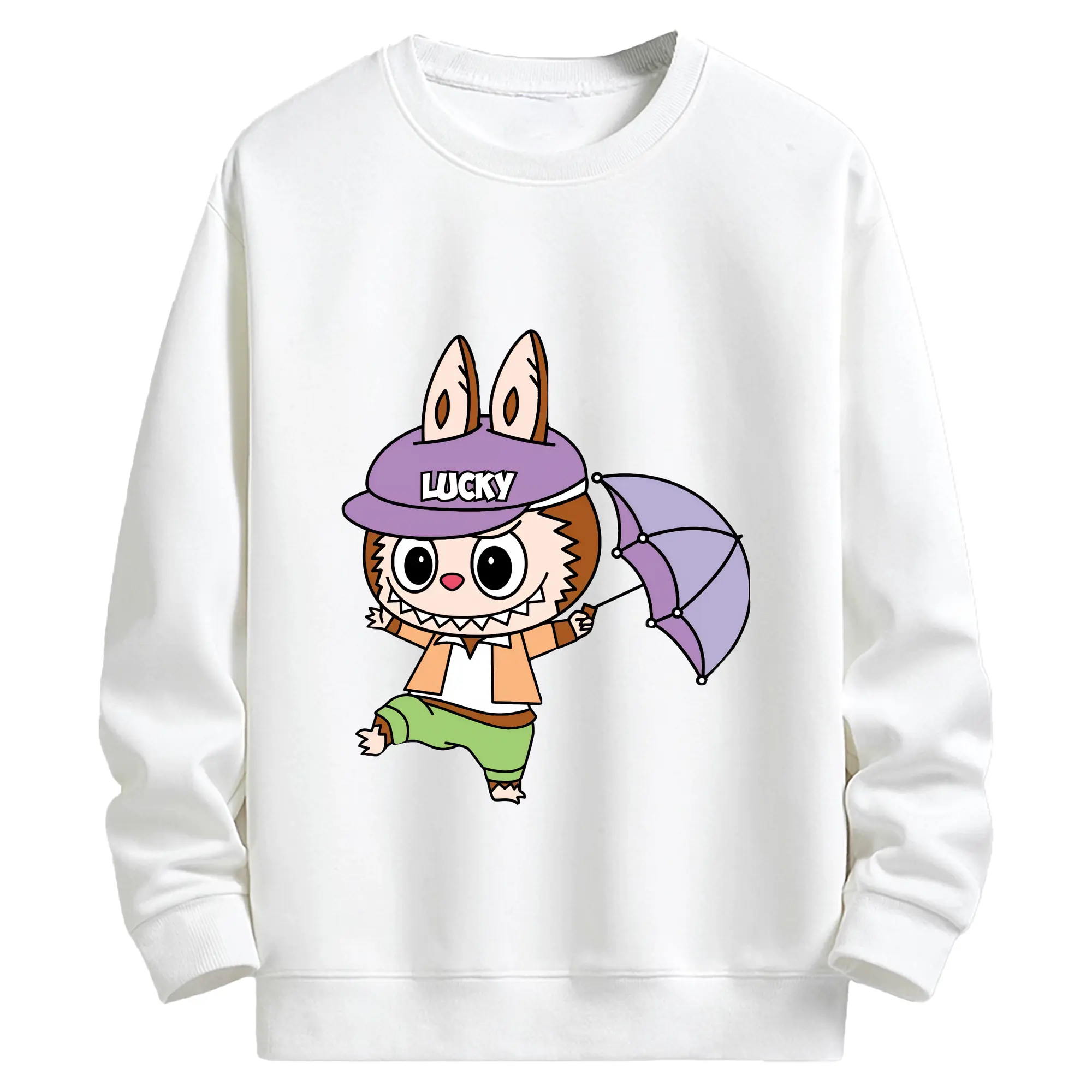 ラブブ グッズ モココ - キッズ クルーネックスウェットシャツ ・ フロントプリント ・ 綿80％ ポリエステル20％ ・ 快適 通学 スポーツ 日常使い お散歩用