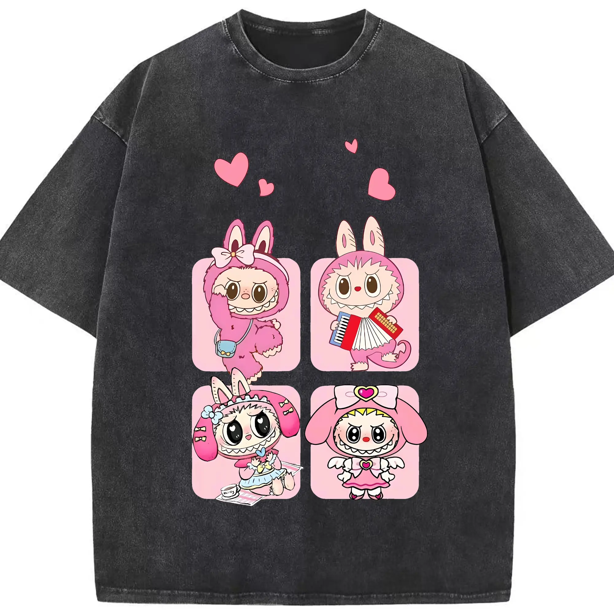 ラブブ グッズ モココ - 綿100％ ヴィンテージ風 半袖Tシャツ ・ フロントプリント ・ 柔らか肌触り ・ 通気性 快適 ・ スポーツ カジュアル 外出用