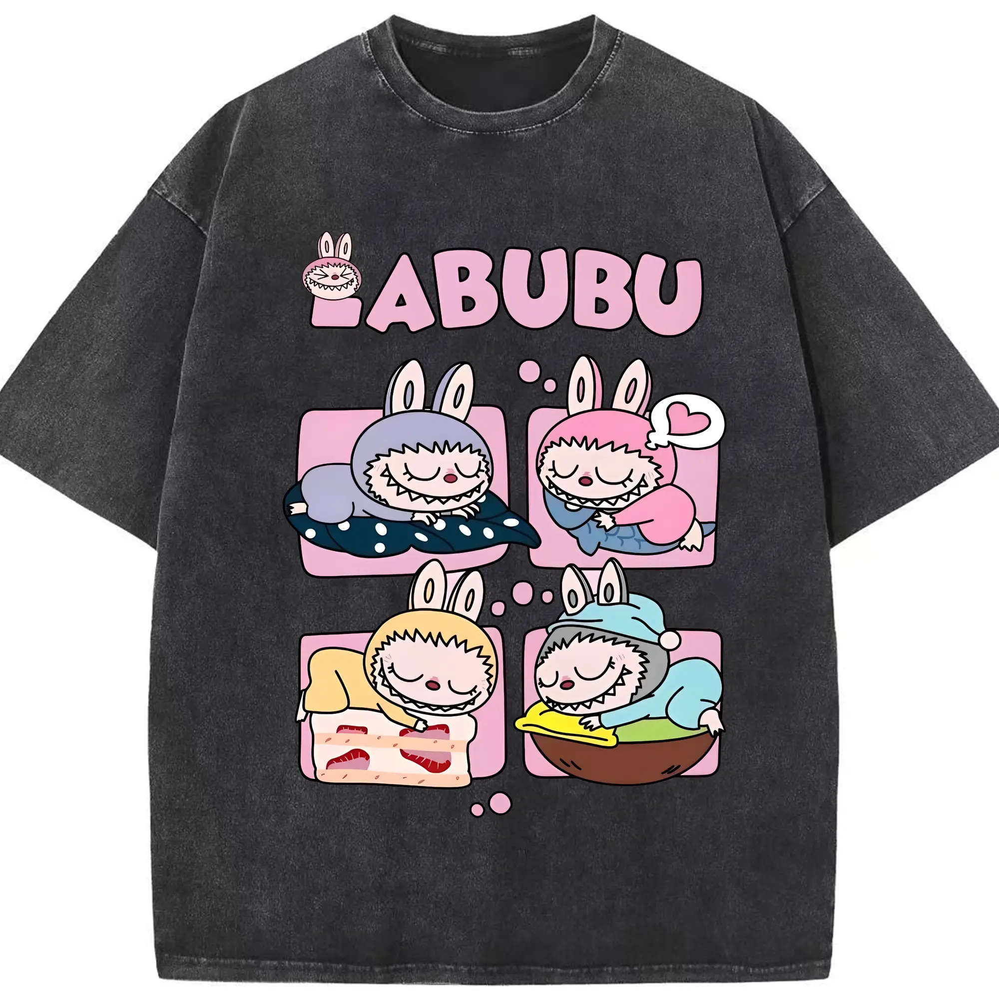 ラブブ グッズ モココ - 綿100％ ヴィンテージ風 半袖Tシャツ ・ フロントプリント ・ 柔らか肌触り ・ 通気性 快適 ・ スポーツ カジュアル 外出用