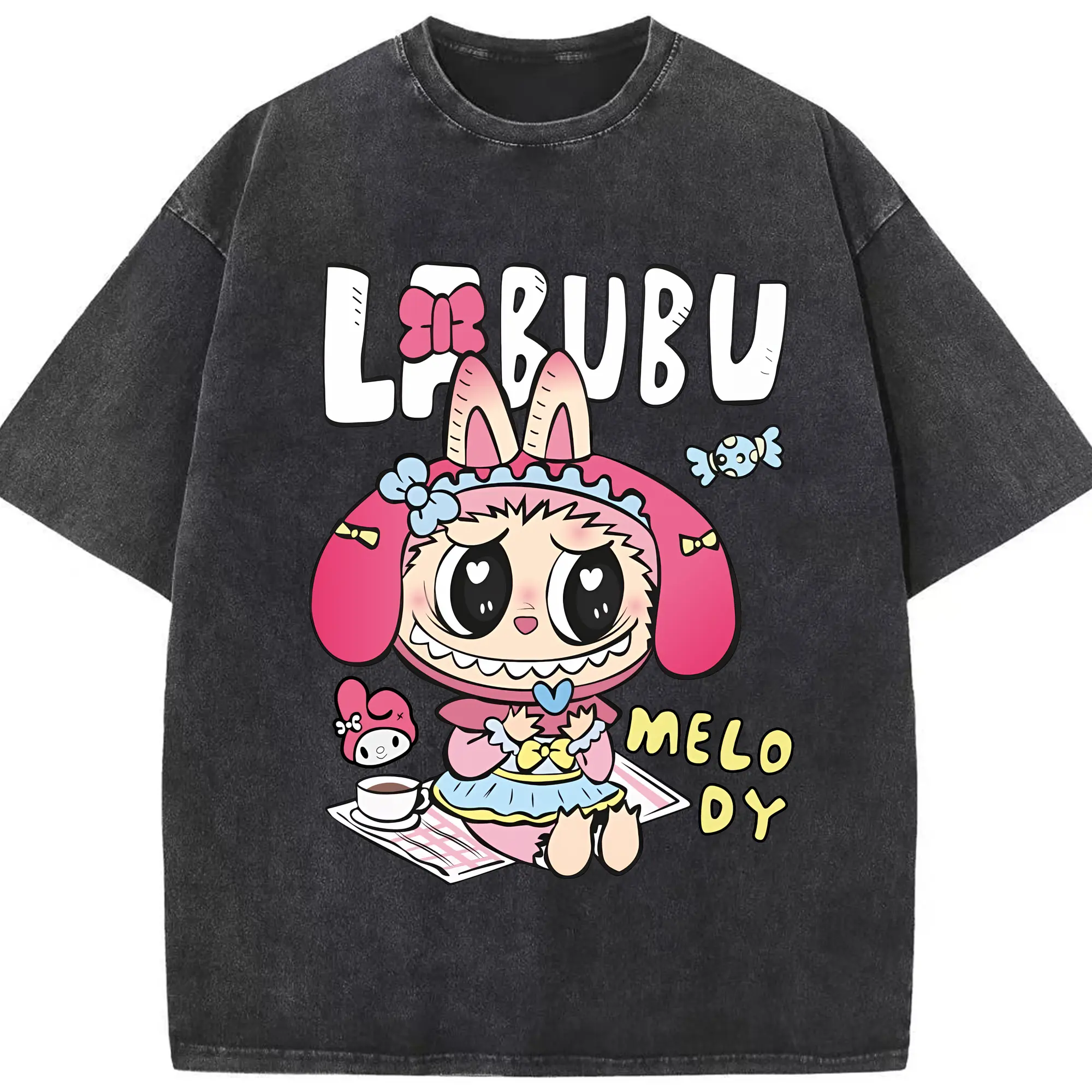 ラブブ グッズ モココ - 綿100％ ヴィンテージ風 半袖Tシャツ ・ フロントプリント ・ 柔らか肌触り ・ 通気性 快適 ・ スポーツ カジュアル 外出用