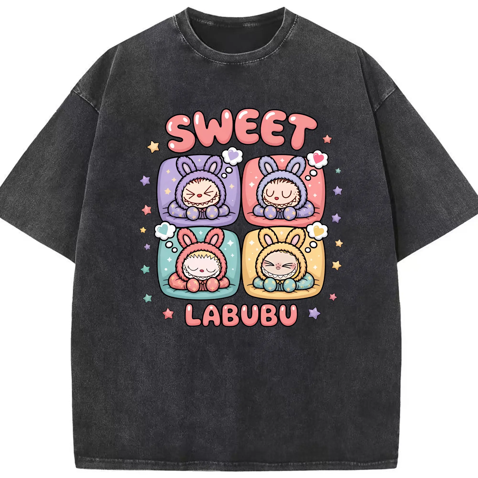 ラブブ グッズ モココ - 綿100％ ヴィンテージ風 半袖Tシャツ ・ フロントプリント ・ 柔らか肌触り ・ 通気性 快適 ・ スポーツ カジュアル 外出用