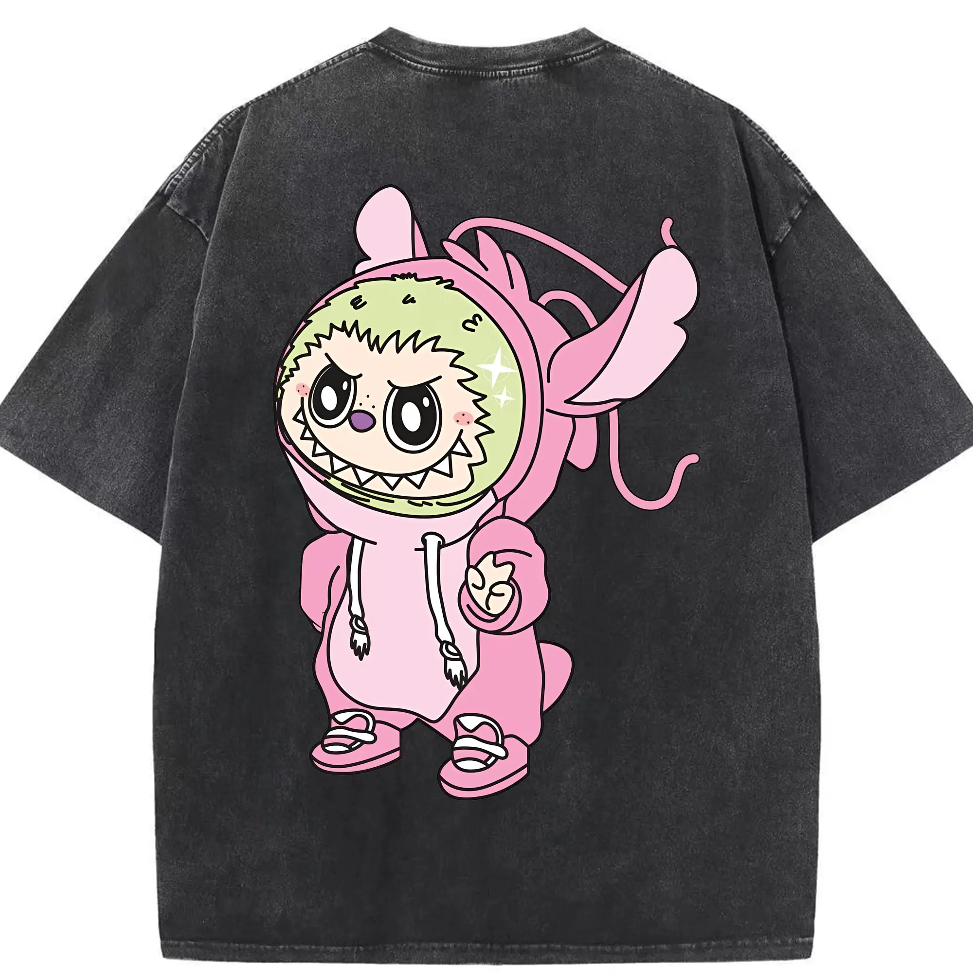 ラブブ グッズ モココ - 綿100％ ヴィンテージ風 半袖Tシャツ ・ 背面プリント ・ 柔らか肌触り ・ 通気性 快適 ・ スポーツ カジュアル 外出用