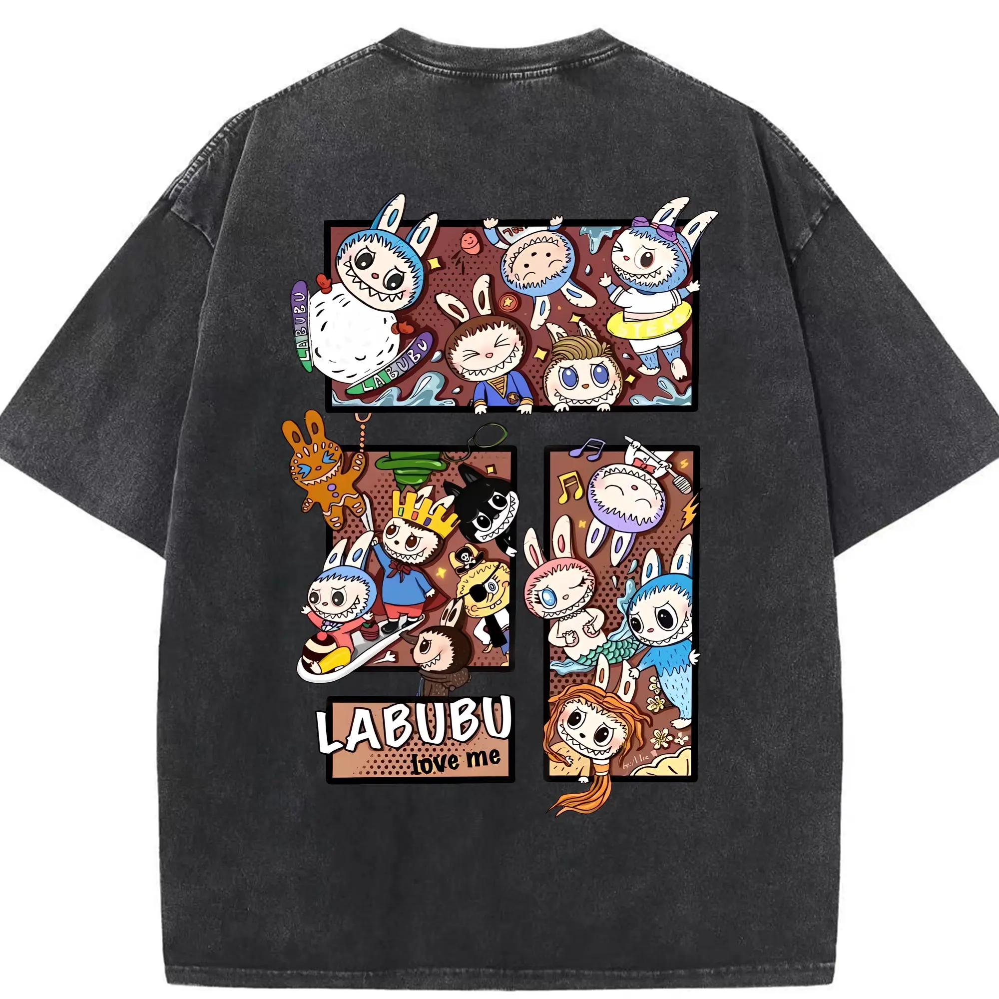 ラブブ グッズ モココ - 綿100％ ヴィンテージ風 半袖Tシャツ ・ 背面プリント ・ 柔らか肌触り ・ 通気性 快適 ・ スポーツ カジュアル 外出用