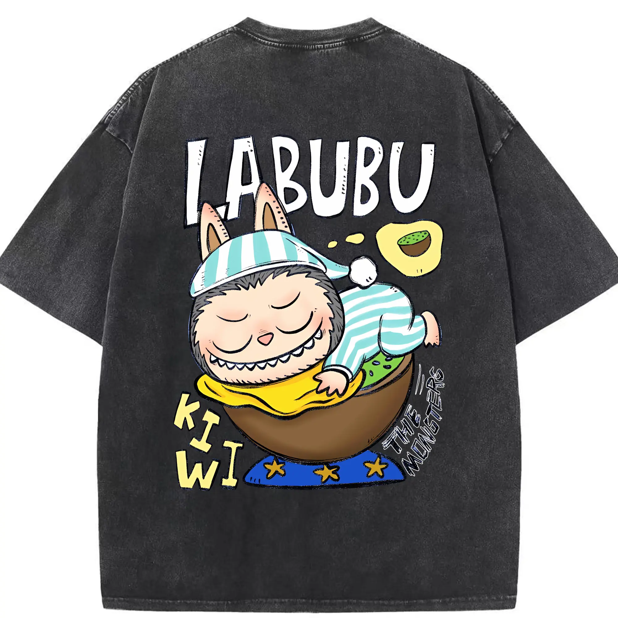 ラブブ グッズ モココ - 綿100％ ヴィンテージ風 半袖Tシャツ ・ 背面プリント ・ 柔らか肌触り ・ 通気性 快適 ・ スポーツ カジュアル 外出用