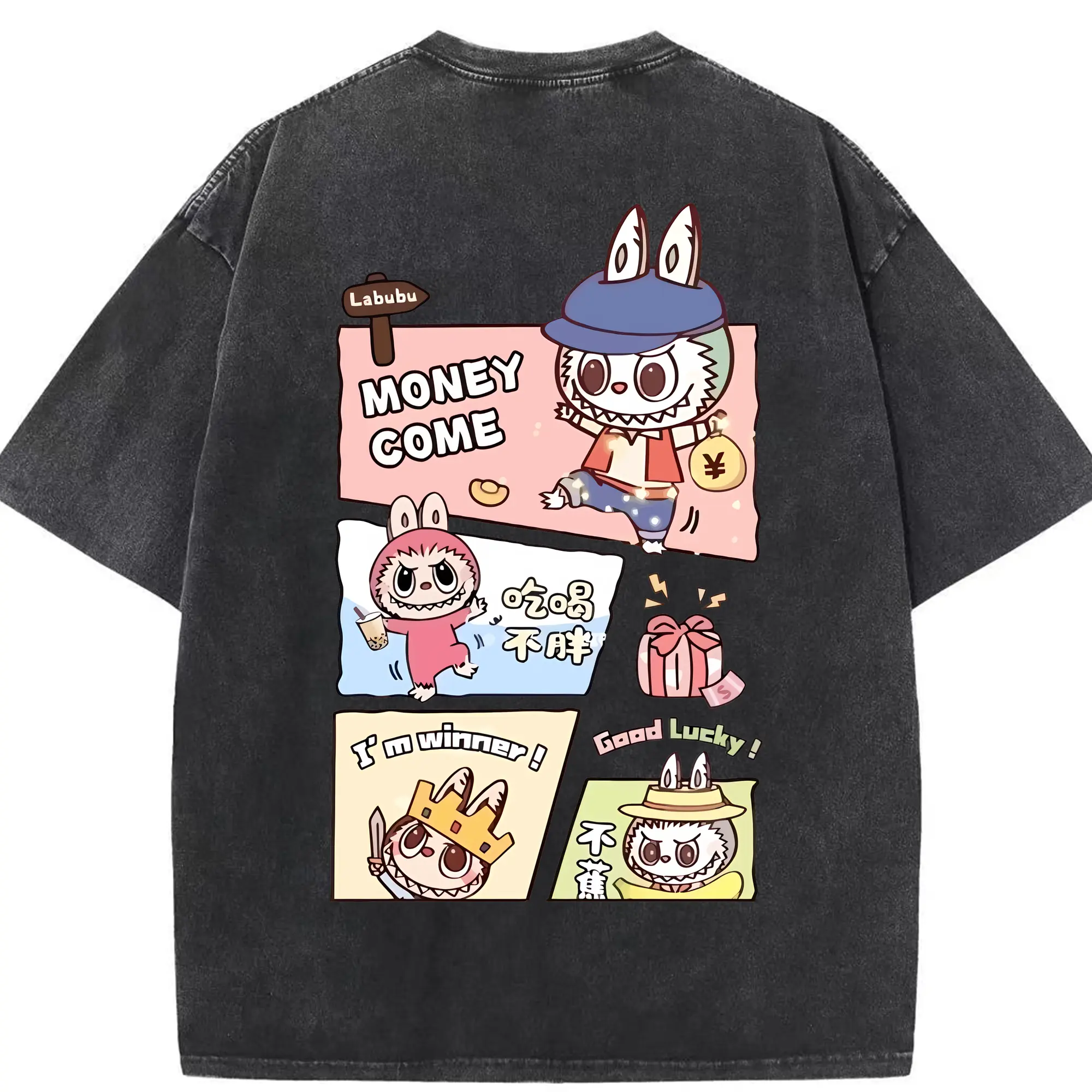 ラブブ グッズ モココ - 綿100％ ヴィンテージ風 半袖Tシャツ ・ 背面プリント ・ 柔らか肌触り ・ 通気性 快適 ・ スポーツ カジュアル 外出用