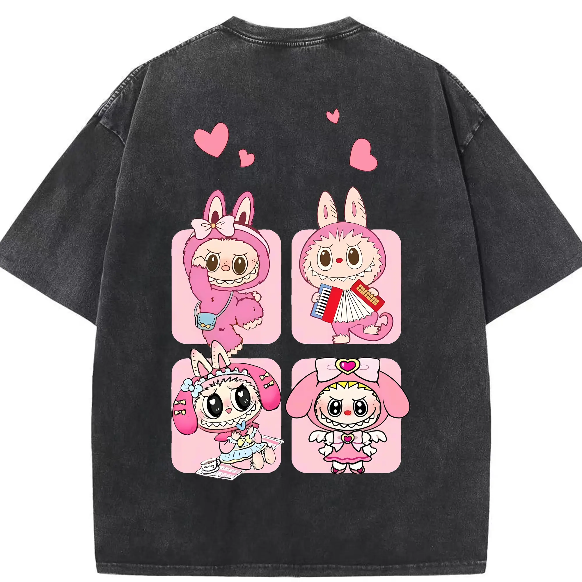 ラブブ グッズ モココ - 綿100％ ヴィンテージ風 半袖Tシャツ ・ 背面プリント ・ 柔らか肌触り ・ 通気性 快適 ・ スポーツ カジュアル 外出用