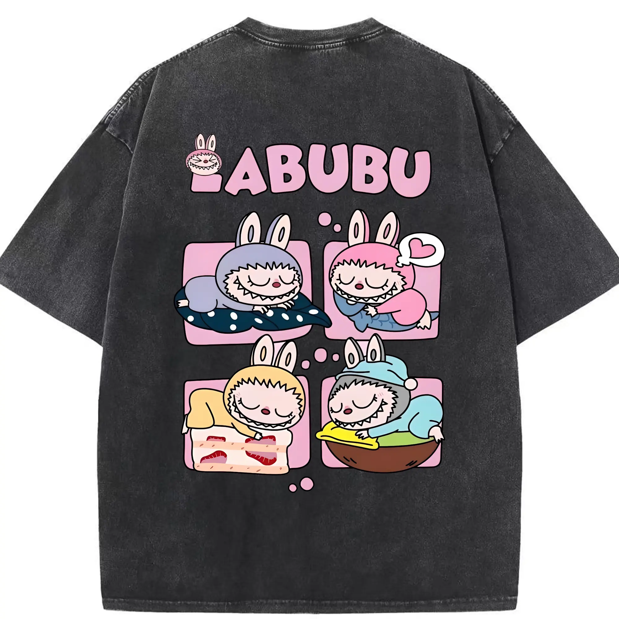 ラブブ グッズ モココ - 綿100％ ヴィンテージ風 半袖Tシャツ ・ 背面プリント ・ 柔らか肌触り ・ 通気性 快適 ・ スポーツ カジュアル 外出用