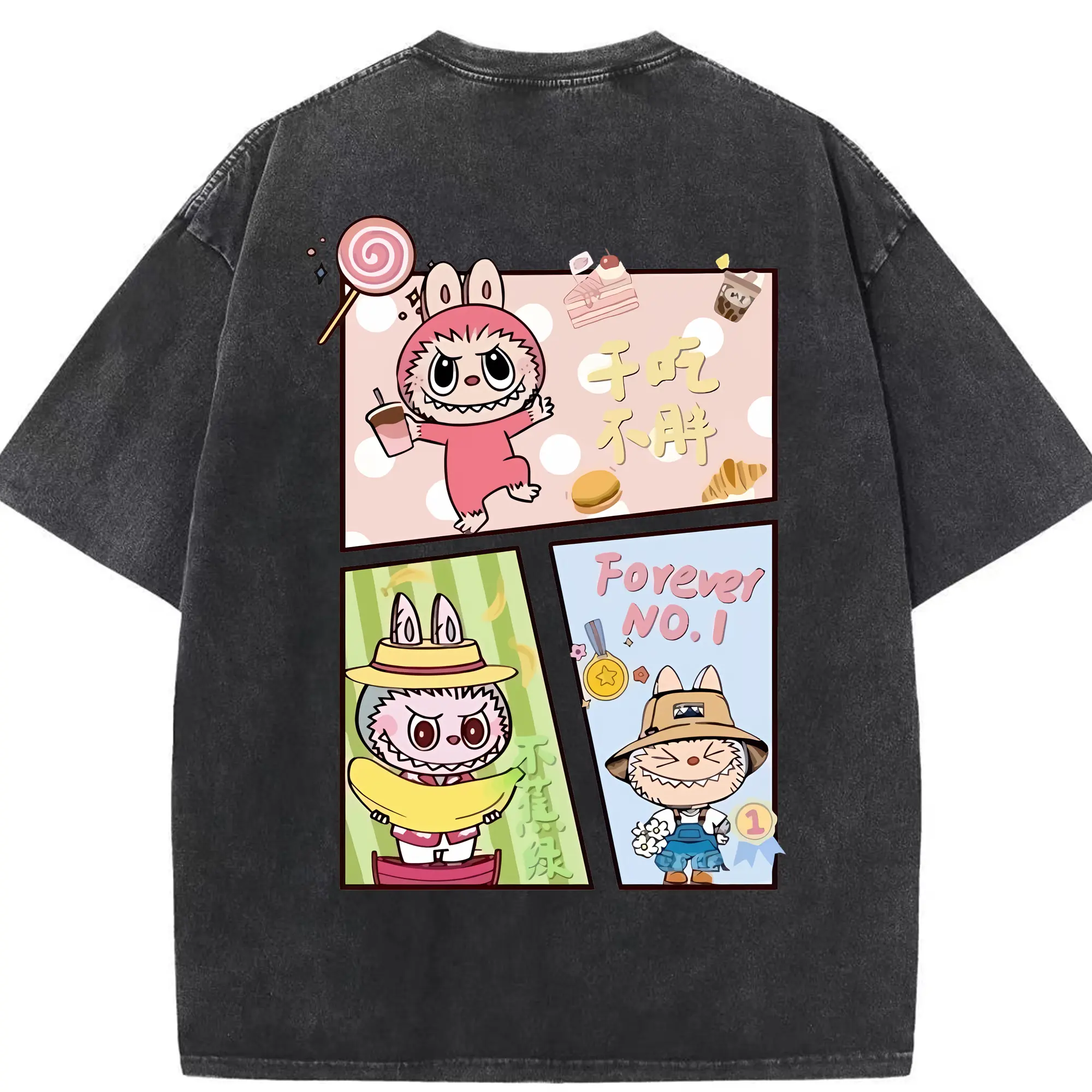 ラブブ グッズ モココ - 綿100％ ヴィンテージ風 半袖Tシャツ ・ 背面プリント ・ 柔らか肌触り ・ 通気性 快適 ・ スポーツ カジュアル 外出用