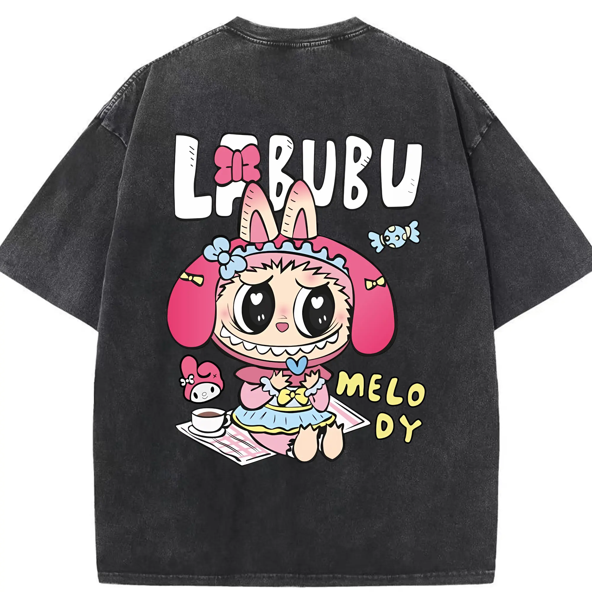 ラブブ グッズ モココ - 綿100％ ヴィンテージ風 半袖Tシャツ ・ 背面プリント ・ 柔らか肌触り ・ 通気性 快適 ・ スポーツ カジュアル 外出用