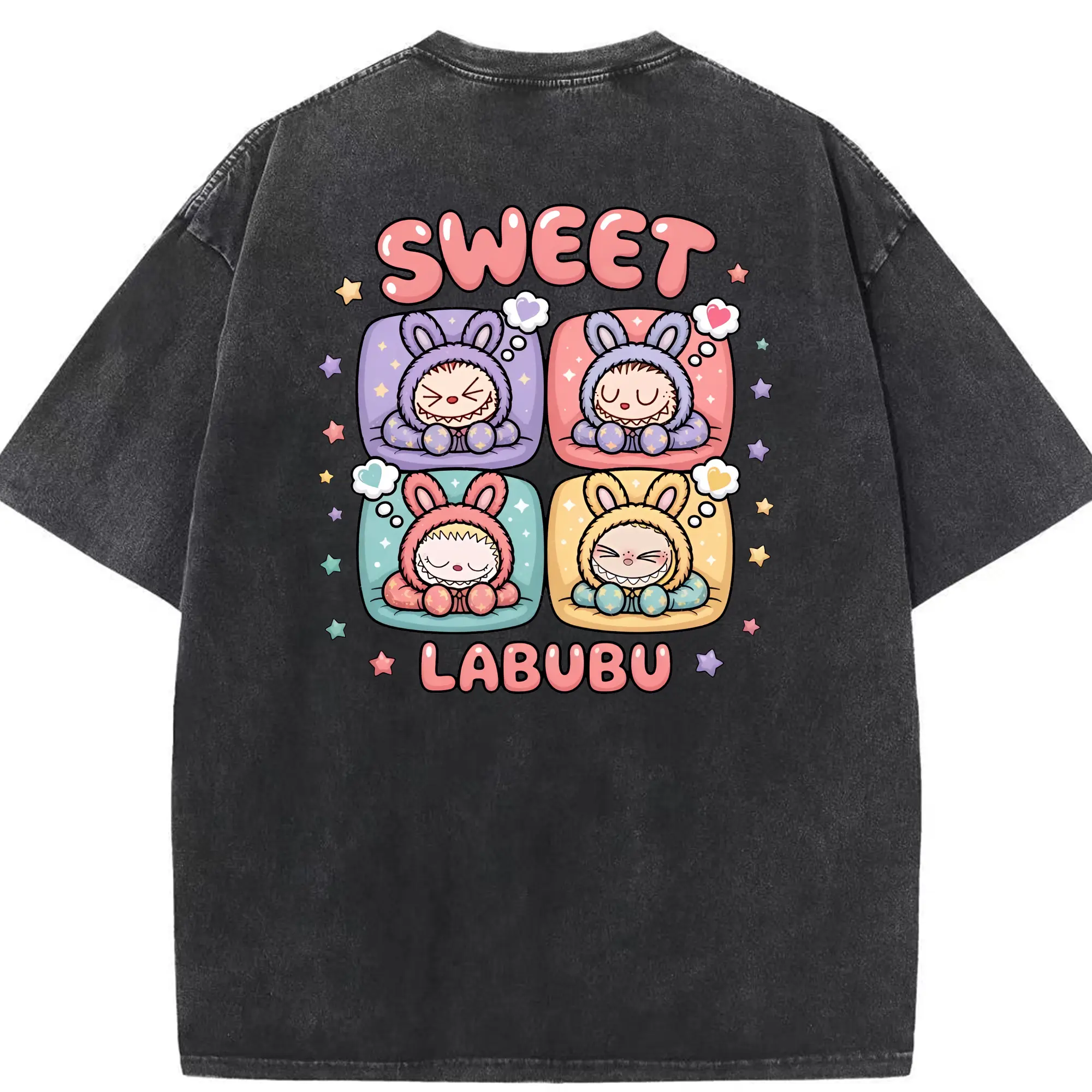 ラブブ グッズ モココ - 綿100％ ヴィンテージ風 半袖Tシャツ ・ 背面プリント ・ 柔らか肌触り ・ 通気性 快適 ・ スポーツ カジュアル 外出用