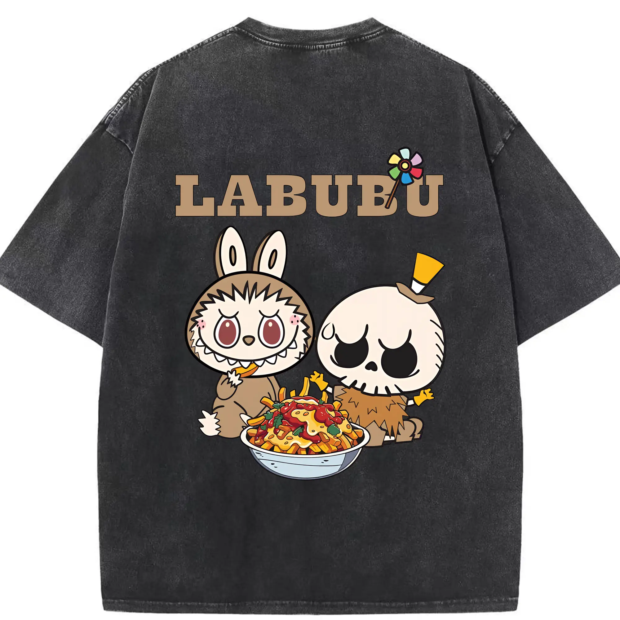 ラブブ グッズ モココ - 綿100％ ヴィンテージ風 半袖Tシャツ ・ 背面プリント ・ 柔らか肌触り ・ 通気性 快適 ・ スポーツ カジュアル 外出用