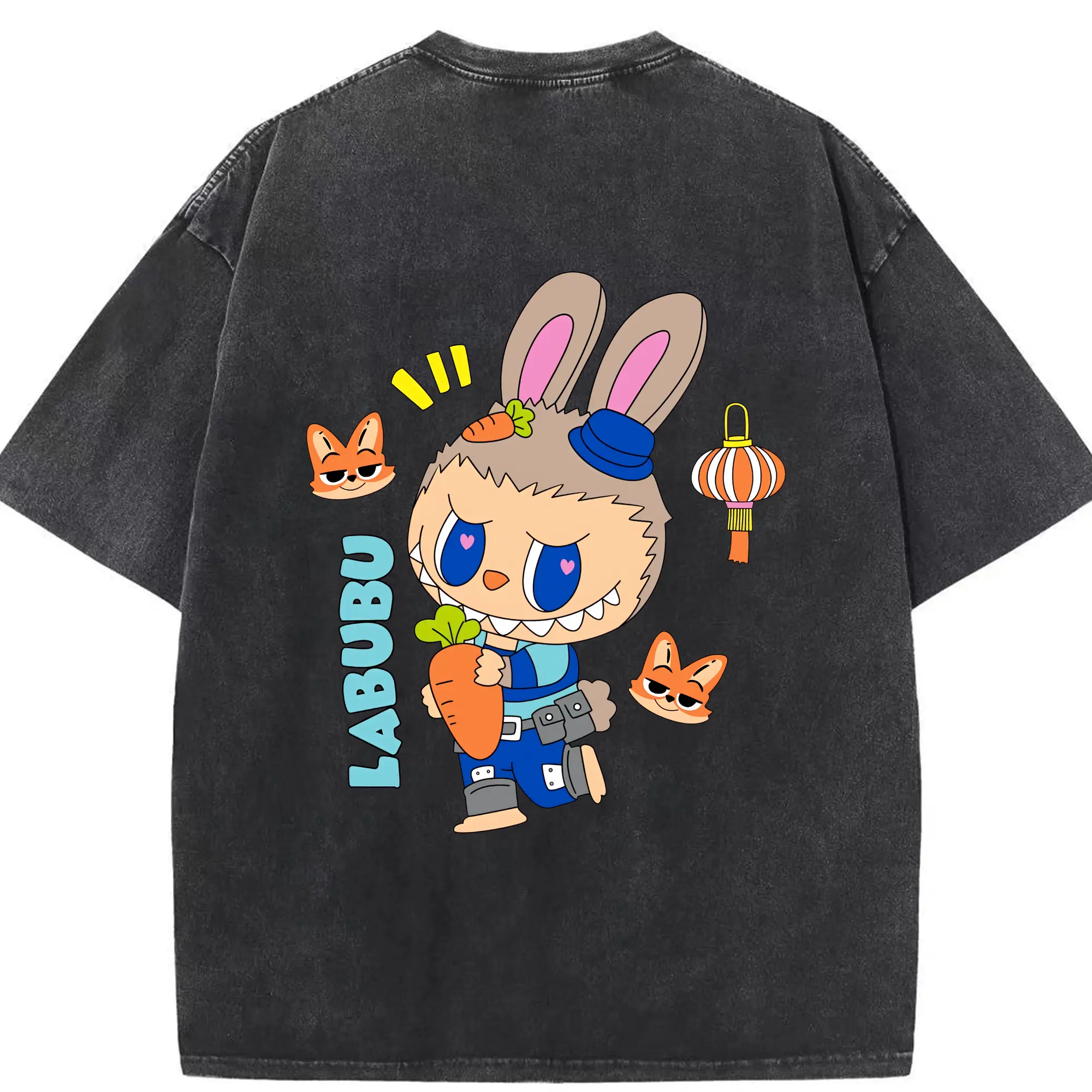 ラブブ グッズ モココ - 綿100％ ヴィンテージ風 半袖Tシャツ ・ 背面プリント ・ 柔らか肌触り ・ 通気性 快適 ・ スポーツ カジュアル 外出用