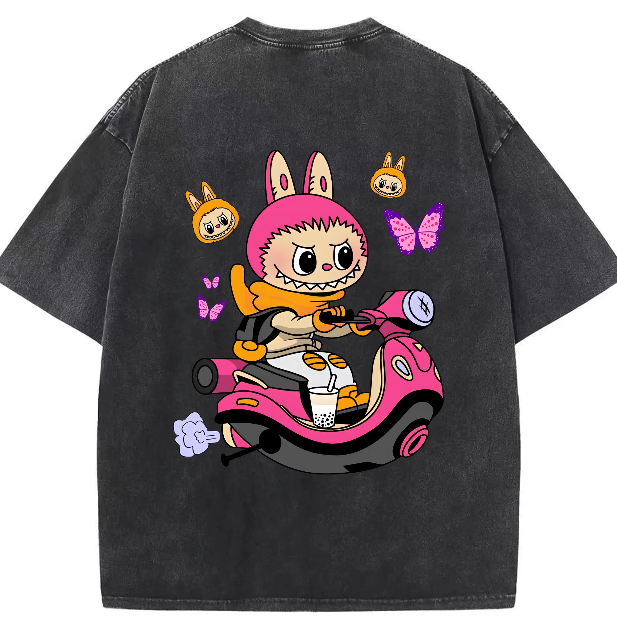 ラブブ グッズ モココ - 綿100％ ヴィンテージ風 半袖Tシャツ ・ 背面プリント ・ 柔らか肌触り ・ 通気性 快適 ・ スポーツ カジュアル 外出用