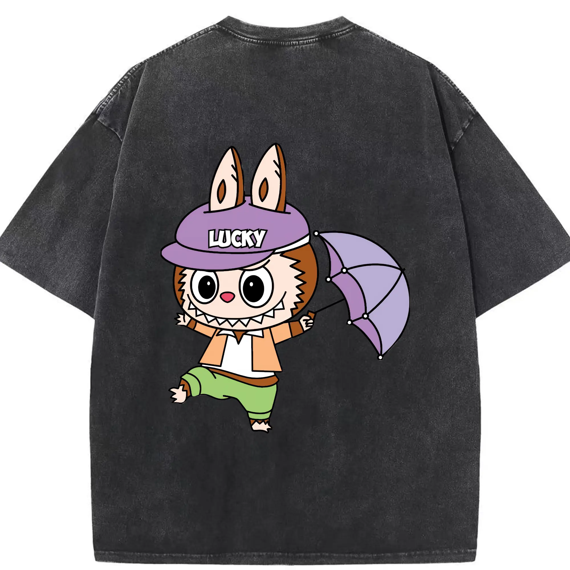 ラブブ グッズ モココ - 綿100％ ヴィンテージ風 半袖Tシャツ ・ 背面プリント ・ 柔らか肌触り ・ 通気性 快適 ・ スポーツ カジュアル 外出用