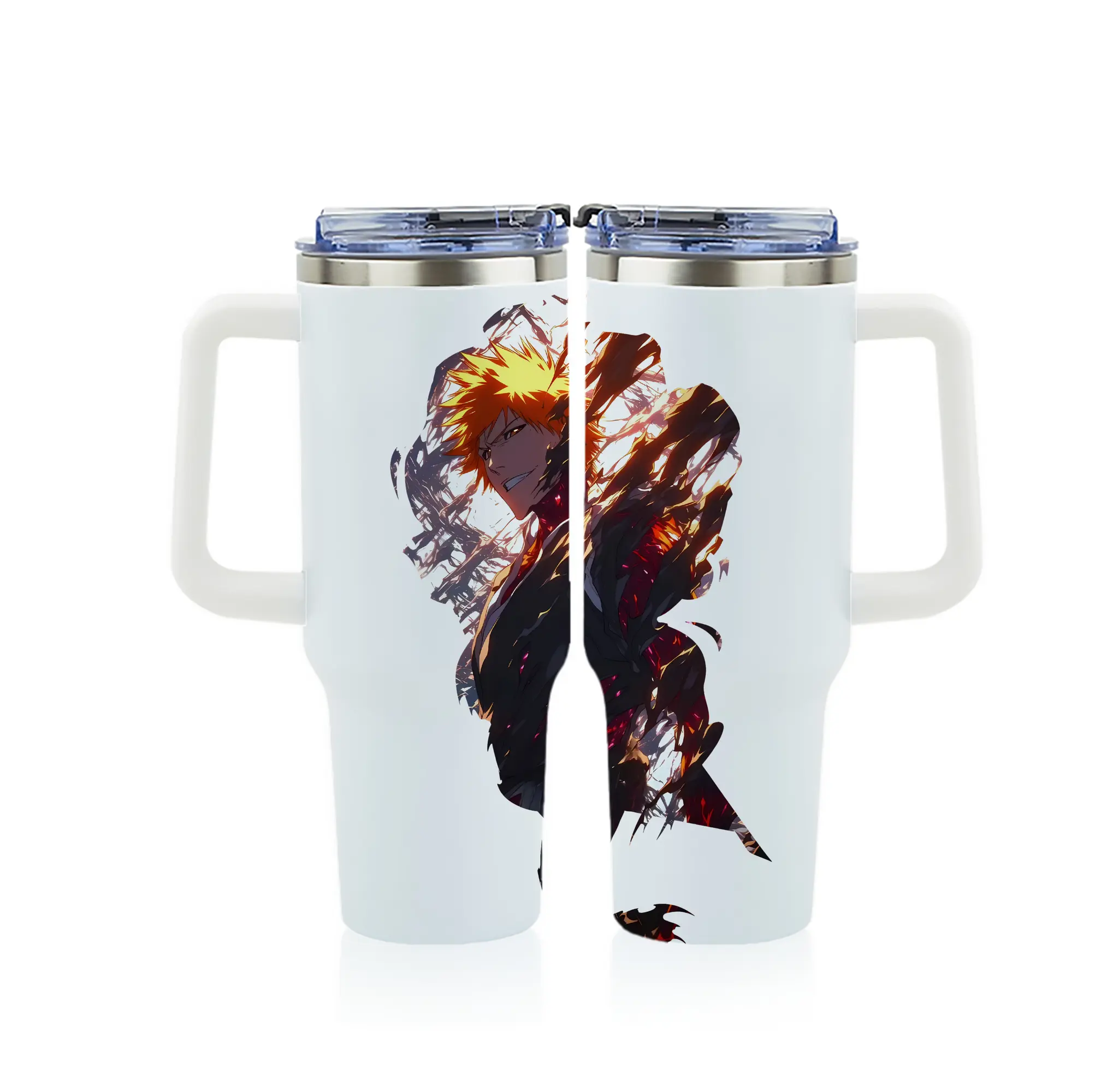 ブリーチ グッズ 黒崎 一護 - 1200mL フルプリント車用タンブラー ・ 304ステンレス 内側 ・ 201ステンレス 外側 ・ 保温 保冷 ・ 通勤 ドライブ アウトドア用