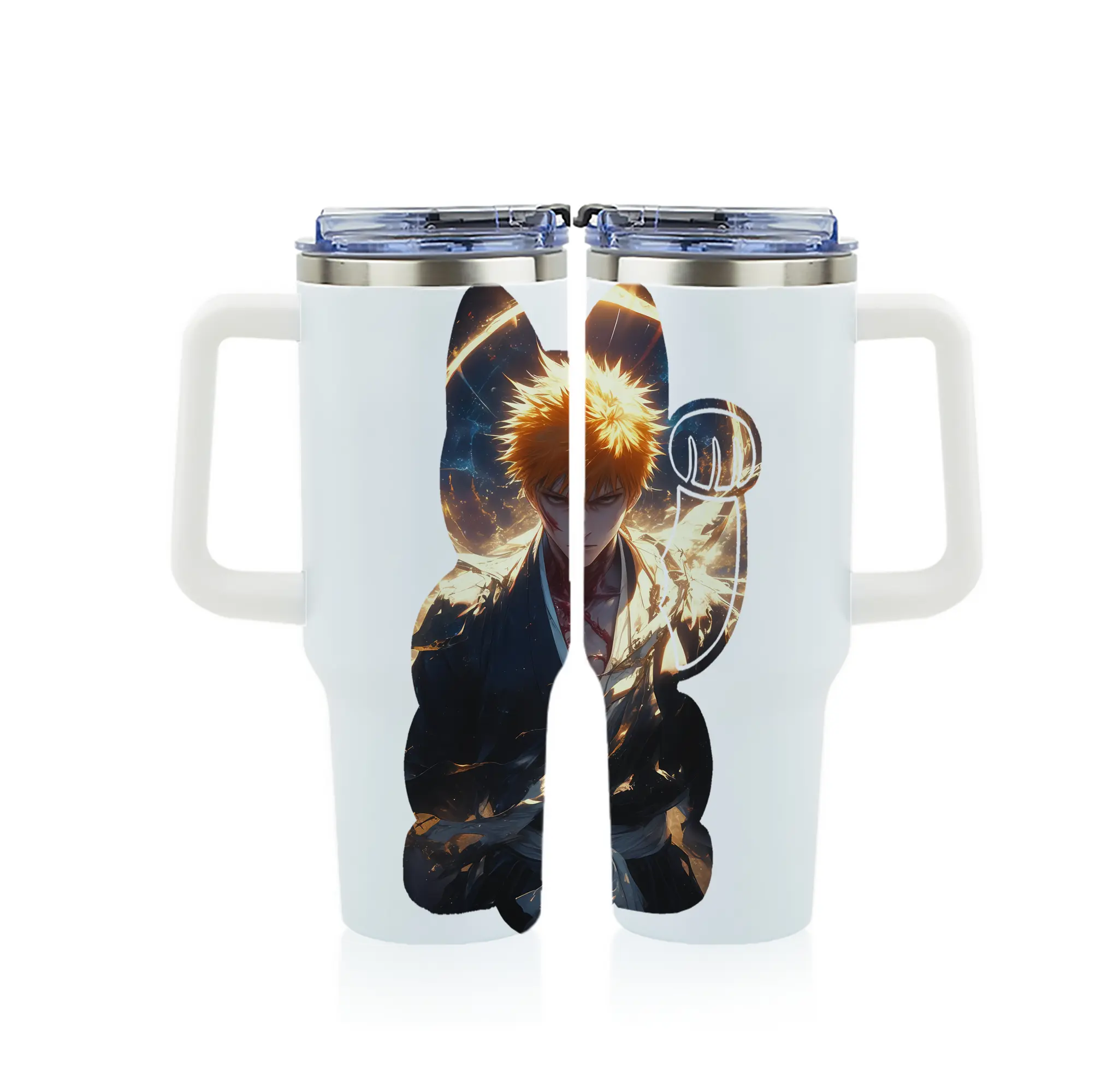 ブリーチ グッズ 黒崎 一護 - 1200mL フルプリント車用タンブラー ・ 304ステンレス 内側 ・ 201ステンレス 外側 ・ 保温 保冷 ・ 通勤 ドライブ アウトドア用