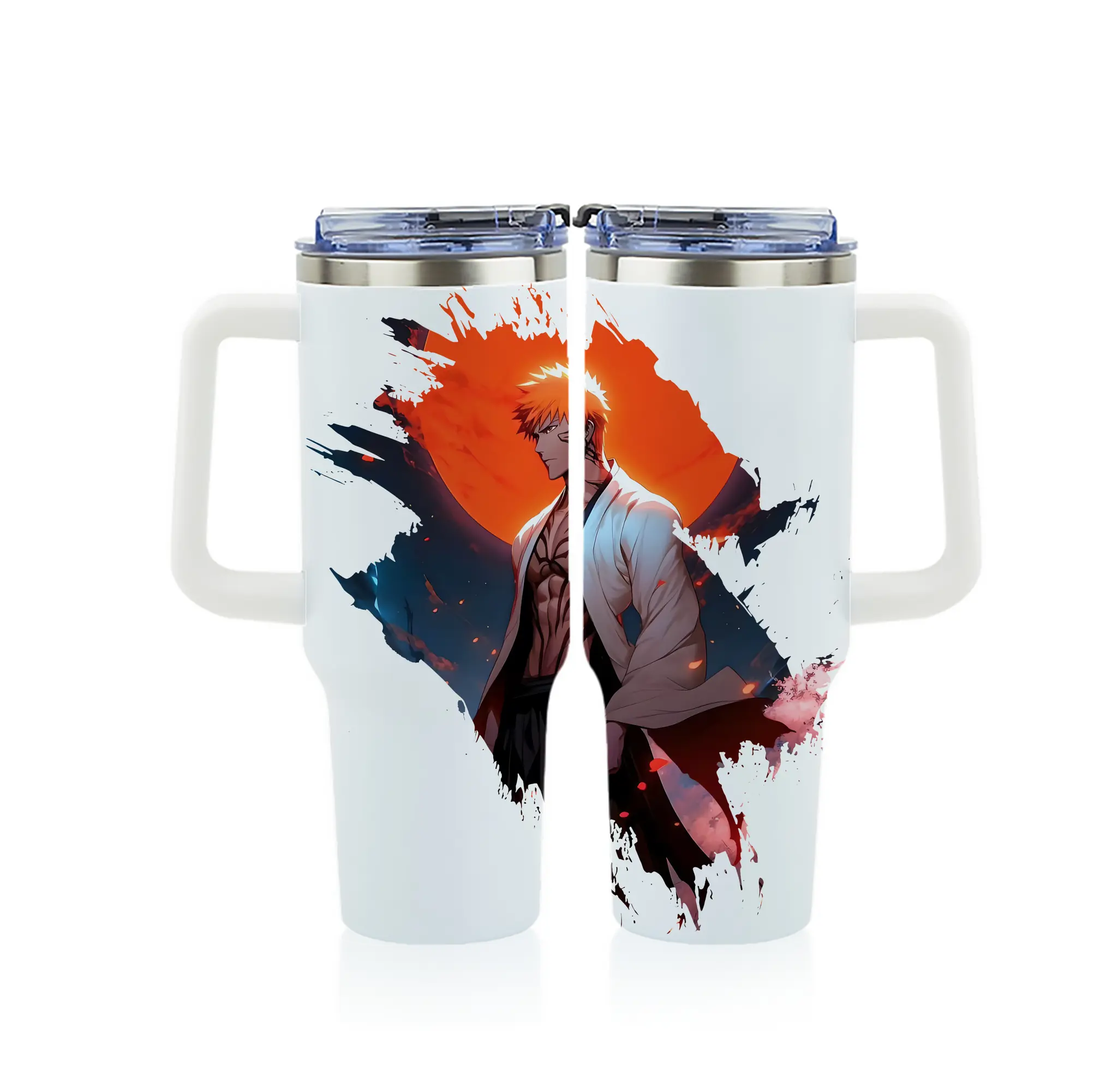 ブリーチ グッズ 黒崎 一護 - 1200mL フルプリント車用タンブラー ・ 304ステンレス 内側 ・ 201ステンレス 外側 ・ 保温 保冷 ・ 通勤 ドライブ アウトドア用