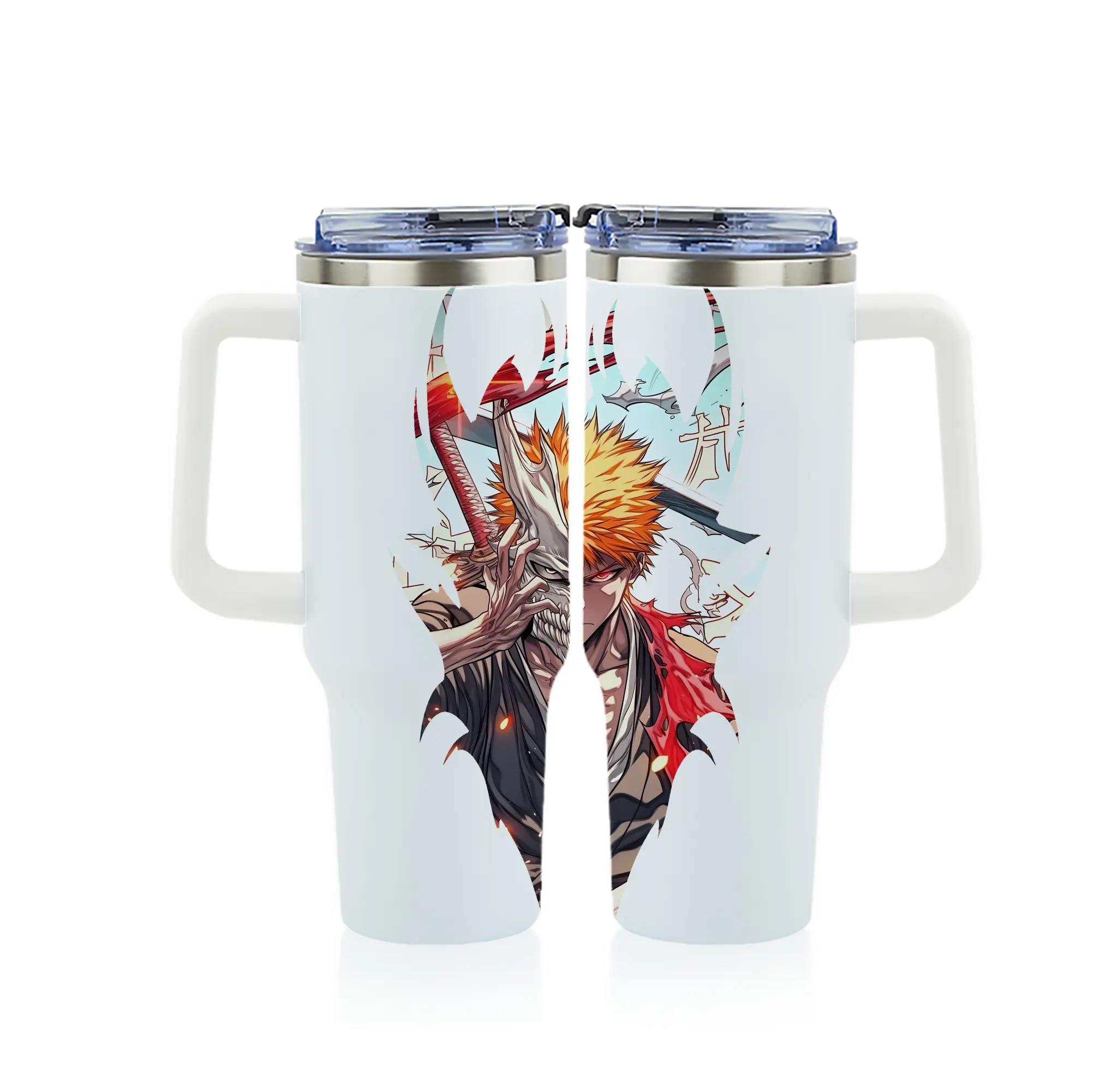 ブリーチ グッズ 黒崎 一護 - 1200mL フルプリント車用タンブラー ・ 304ステンレス 内側 ・ 201ステンレス 外側 ・ 保温 保冷 ・ 通勤 ドライブ アウトドア用