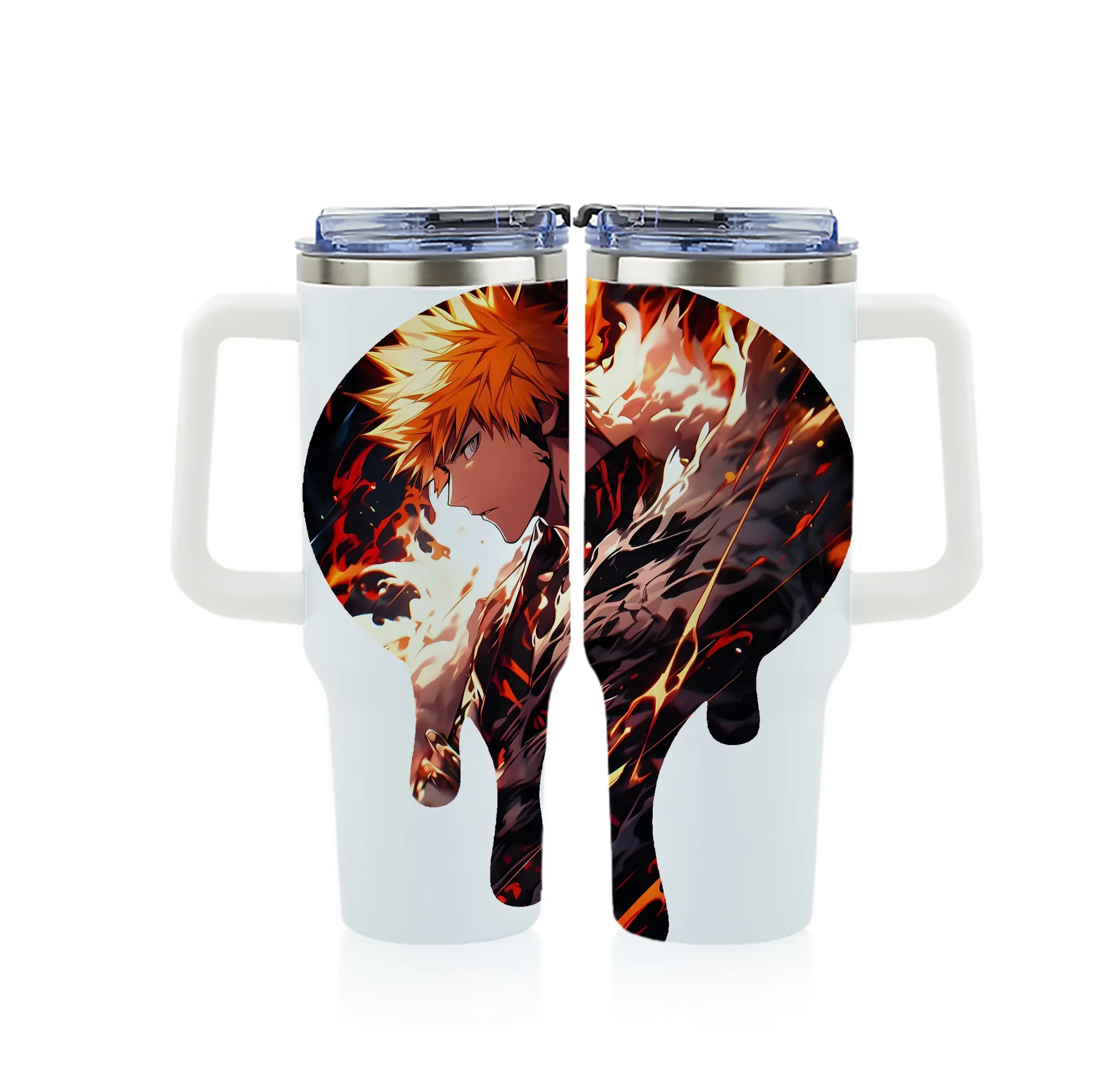 ブリーチ グッズ 黒崎 一護 - 1200mL フルプリント車用タンブラー ・ 304ステンレス 内側 ・ 201ステンレス 外側 ・ 保温 保冷 ・ 通勤 ドライブ アウトドア用