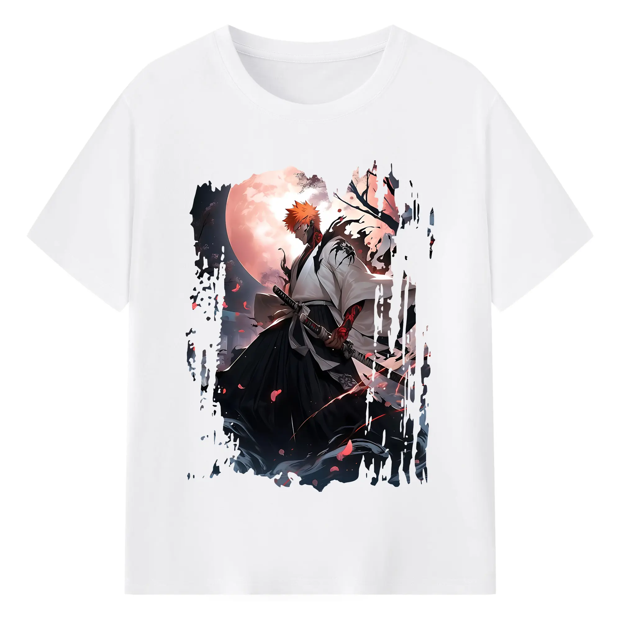 ブリーチ グッズ 黒崎 一護 - 綿100％ 半袖Tシャツ ・ フロントプリント ・ 快適 通気性 ・ 日常使い 散歩 スポーツ用