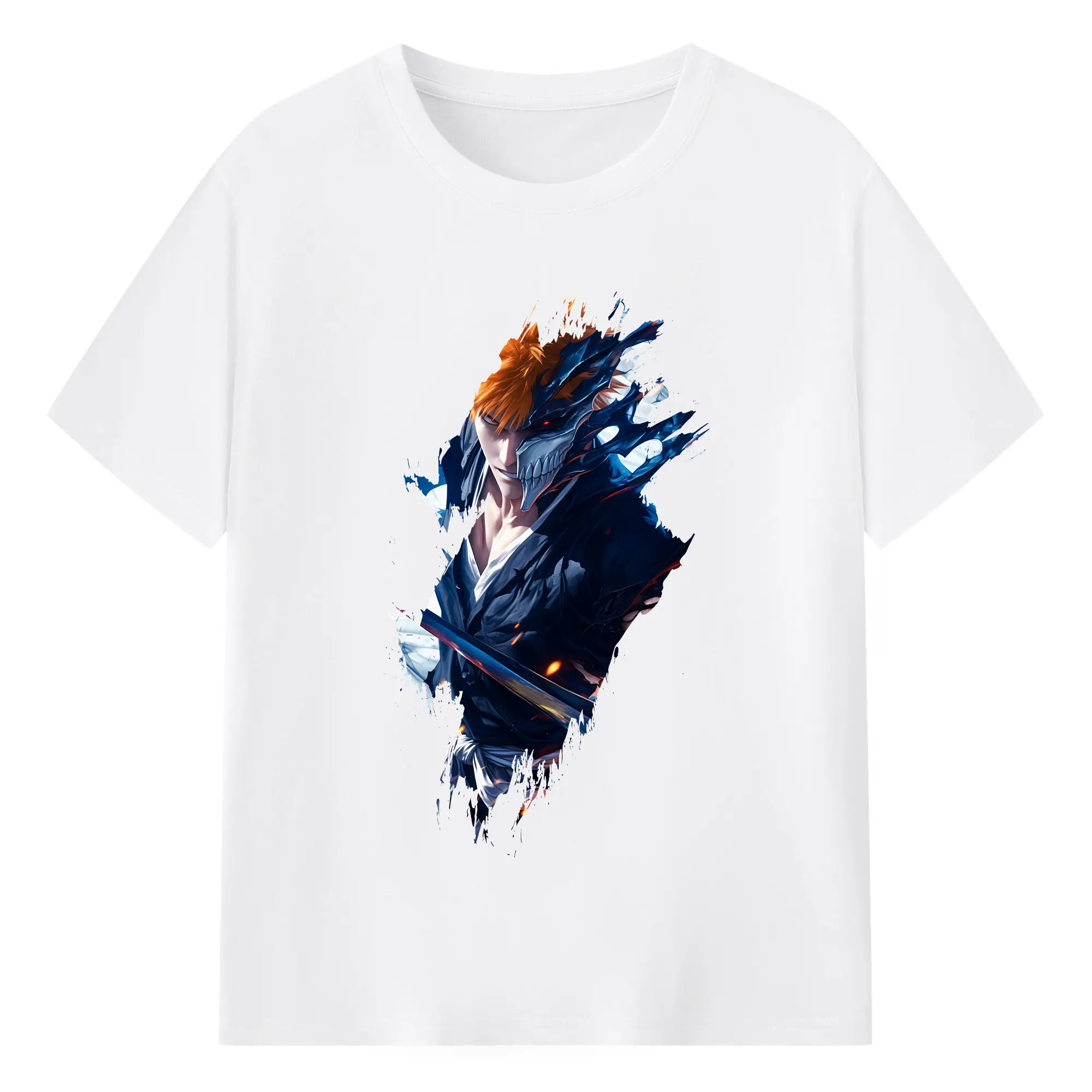 ブリーチ グッズ 黒崎 一護 - 綿100％ 半袖Tシャツ ・ フロントプリント ・ 快適 通気性 ・ 日常使い 散歩 スポーツ用