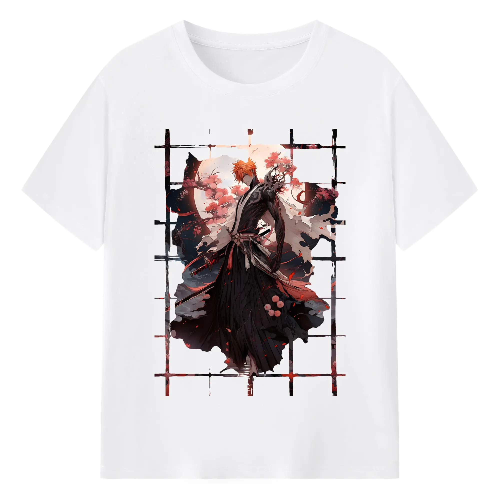 ブリーチ グッズ 黒崎 一護 - 綿100％ 半袖Tシャツ ・ フロントプリント ・ 快適 通気性 ・ 日常使い 散歩 スポーツ用