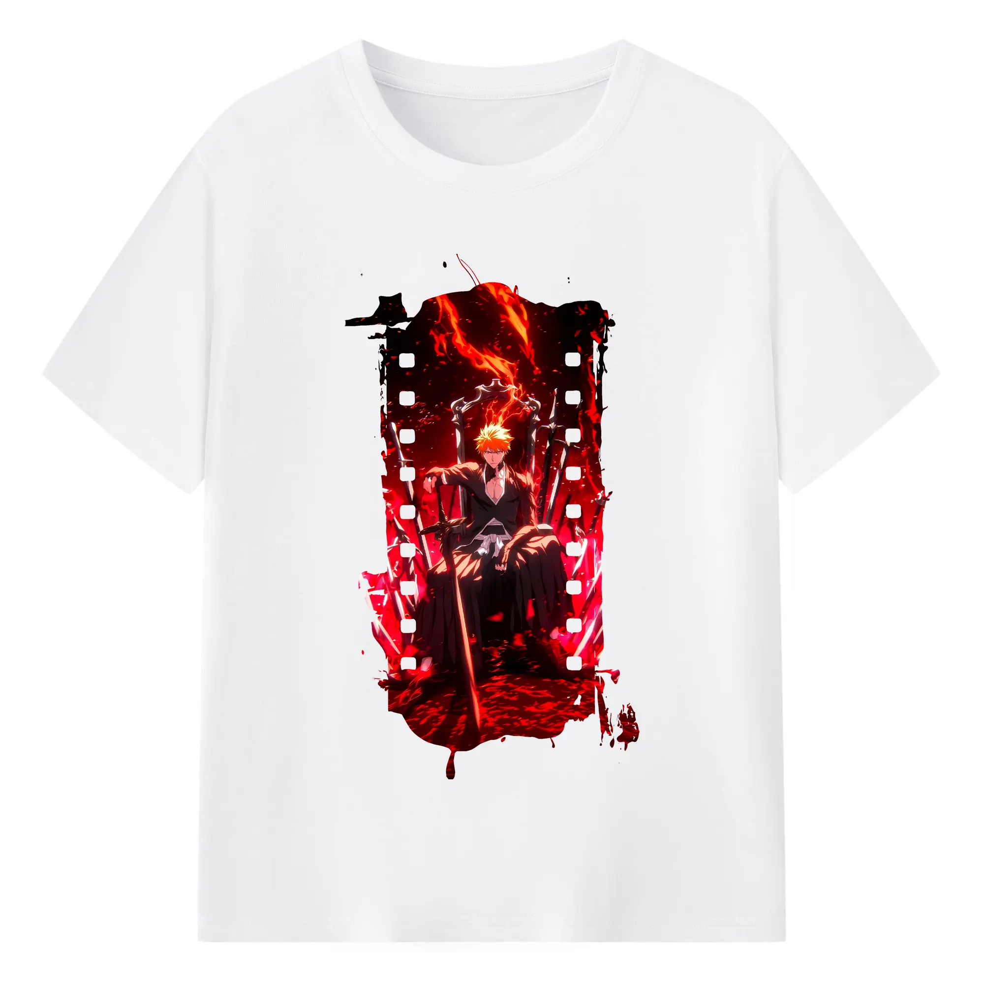 ブリーチ グッズ 黒崎 一護 - 綿100％ 半袖Tシャツ ・ フロントプリント ・ 快適 通気性 ・ 日常使い 散歩 スポーツ用