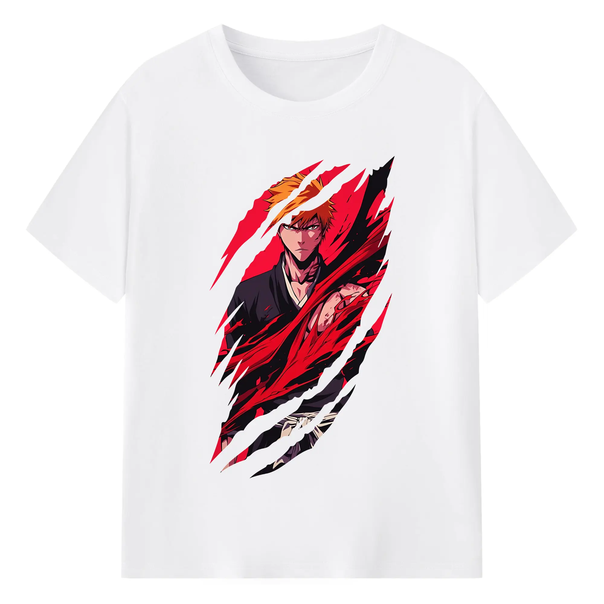 ブリーチ グッズ 黒崎 一護 - 綿100％ 半袖Tシャツ ・ フロントプリント ・ 快適 通気性 ・ 日常使い 散歩 スポーツ用