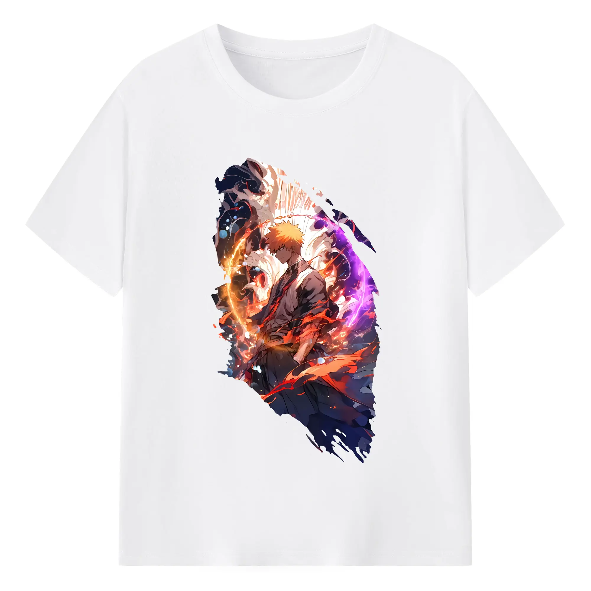 ブリーチ グッズ 黒崎 一護 - 綿100％ 半袖Tシャツ ・ フロントプリント ・ 快適 通気性 ・ 日常使い 散歩 スポーツ用