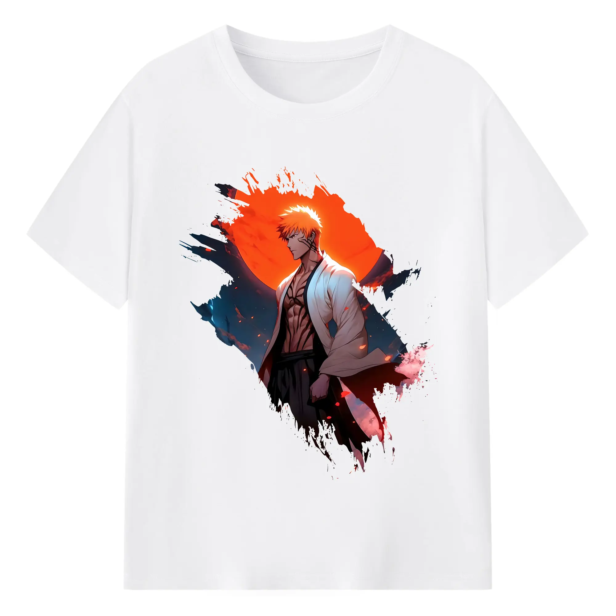 ブリーチ グッズ 黒崎 一護 - 綿100％ 半袖Tシャツ ・ フロントプリント ・ 快適 通気性 ・ 日常使い 散歩 スポーツ用