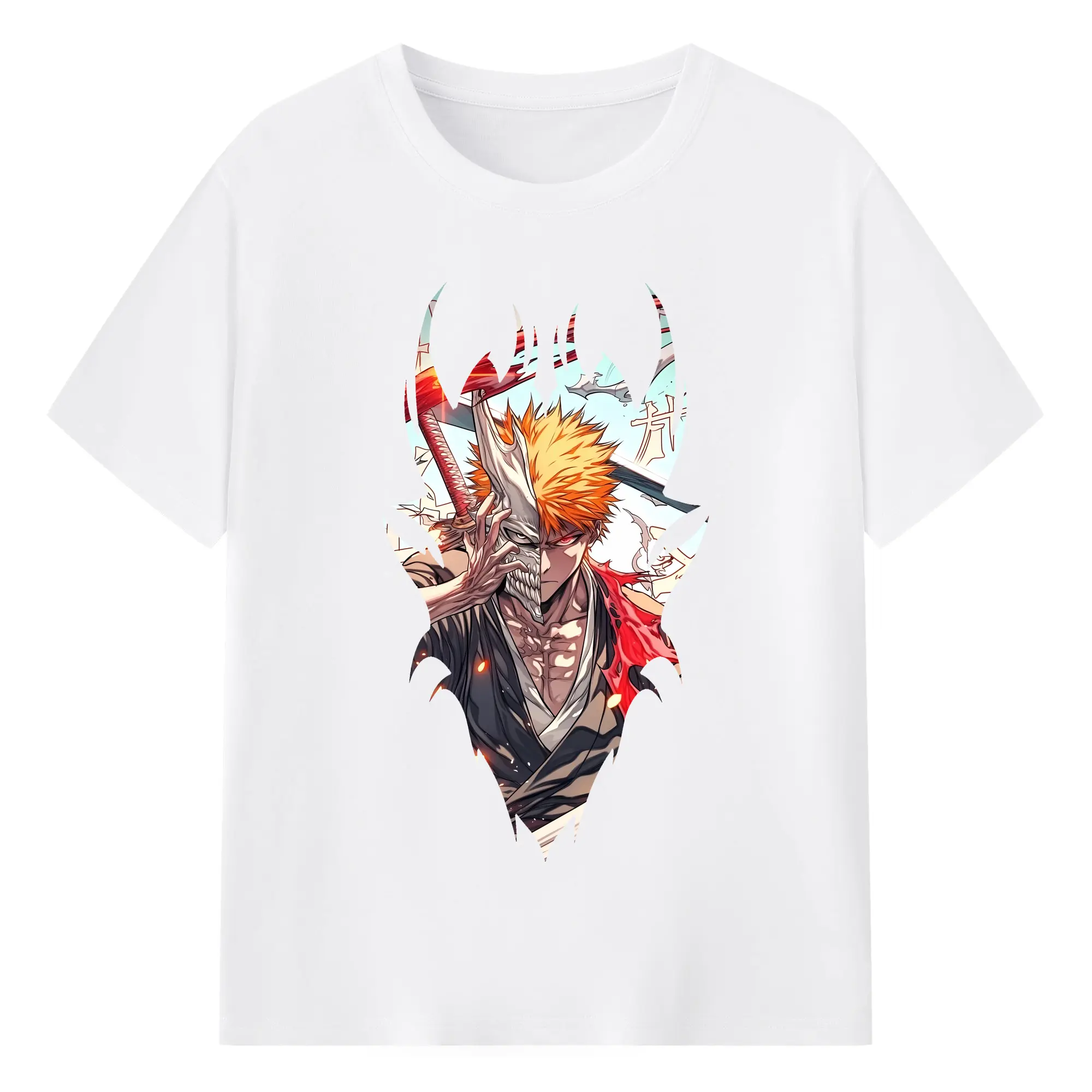 ブリーチ グッズ 黒崎 一護 - 綿100％ 半袖Tシャツ ・ フロントプリント ・ 快適 通気性 ・ 日常使い 散歩 スポーツ用