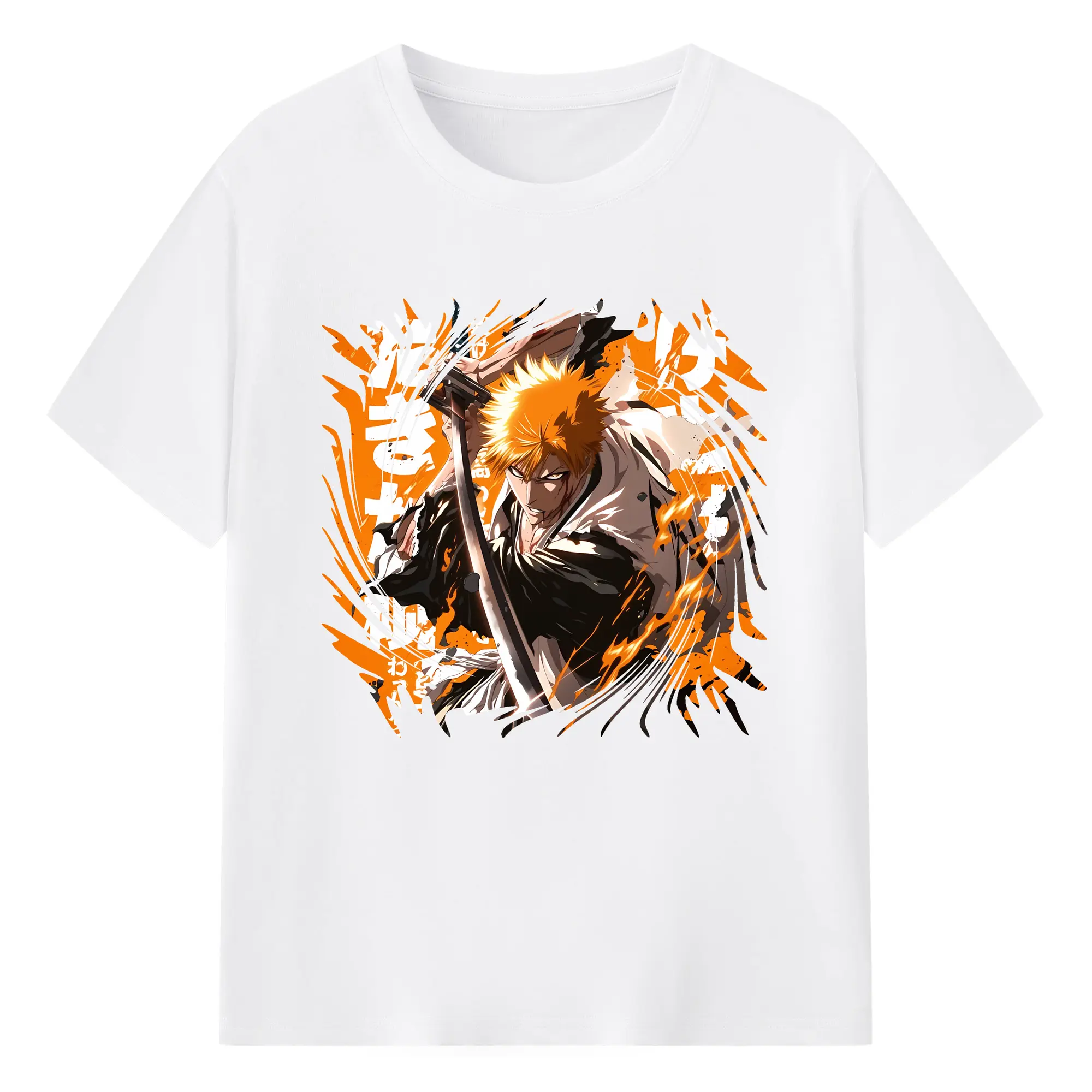 ブリーチ グッズ 黒崎 一護 - 綿100％ 半袖Tシャツ ・ フロントプリント ・ 快適 通気性 ・ 日常使い 散歩 スポーツ用