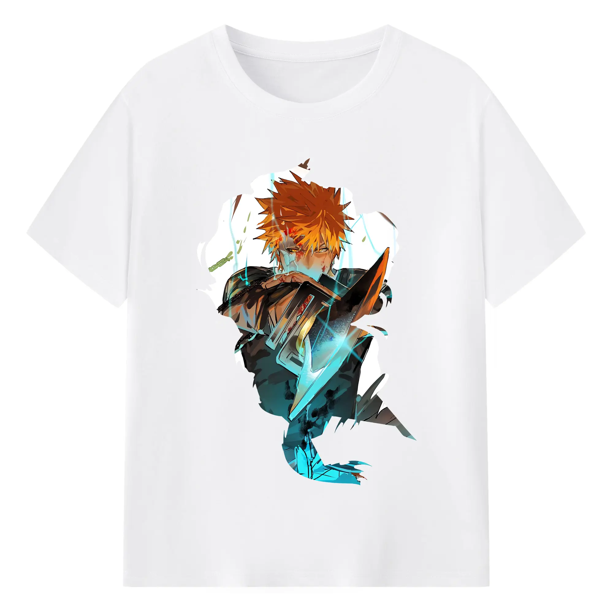 ブリーチ グッズ 黒崎 一護 - 綿100％ 半袖Tシャツ ・ フロントプリント ・ 快適 通気性 ・ 日常使い 散歩 スポーツ用