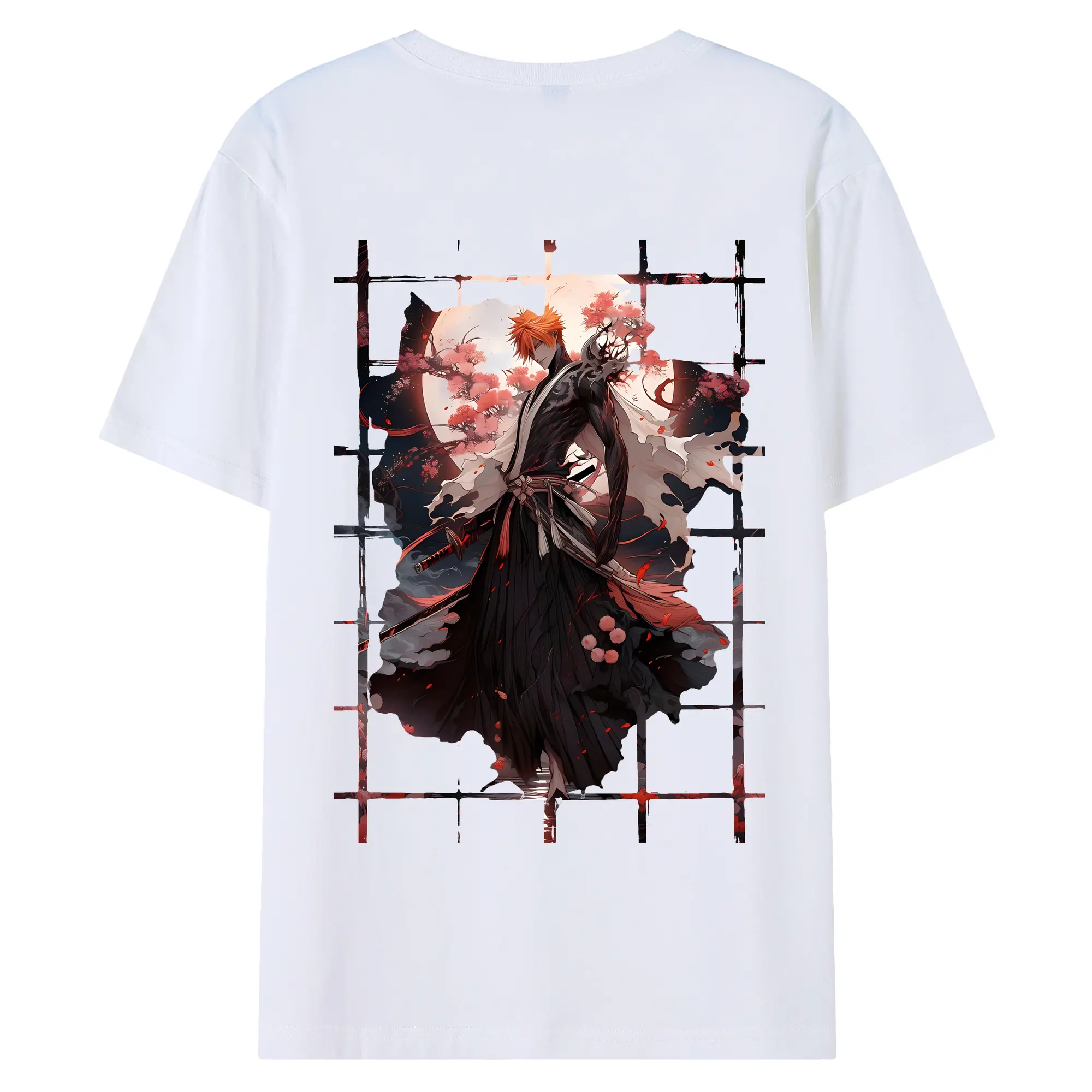 ブリーチ グッズ 黒崎 一護 - 綿100％ 半袖Tシャツ ・ バックプリント ・ 快適 通気性 ・ 日常使い 散歩 スポーツ用