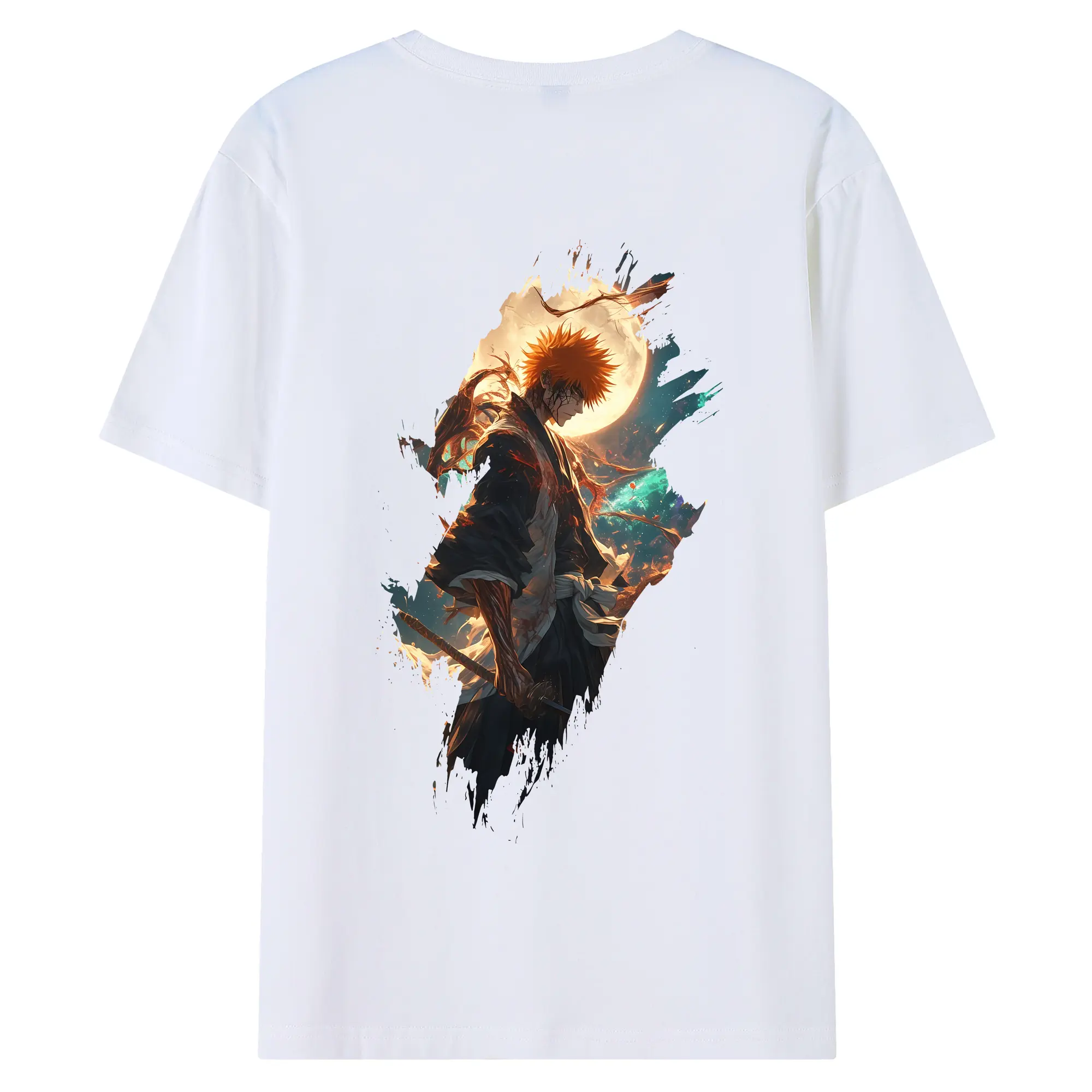 ブリーチ グッズ 黒崎 一護 - 綿100％ 半袖Tシャツ ・ バックプリント ・ 快適 通気性 ・ 日常使い 散歩 スポーツ用