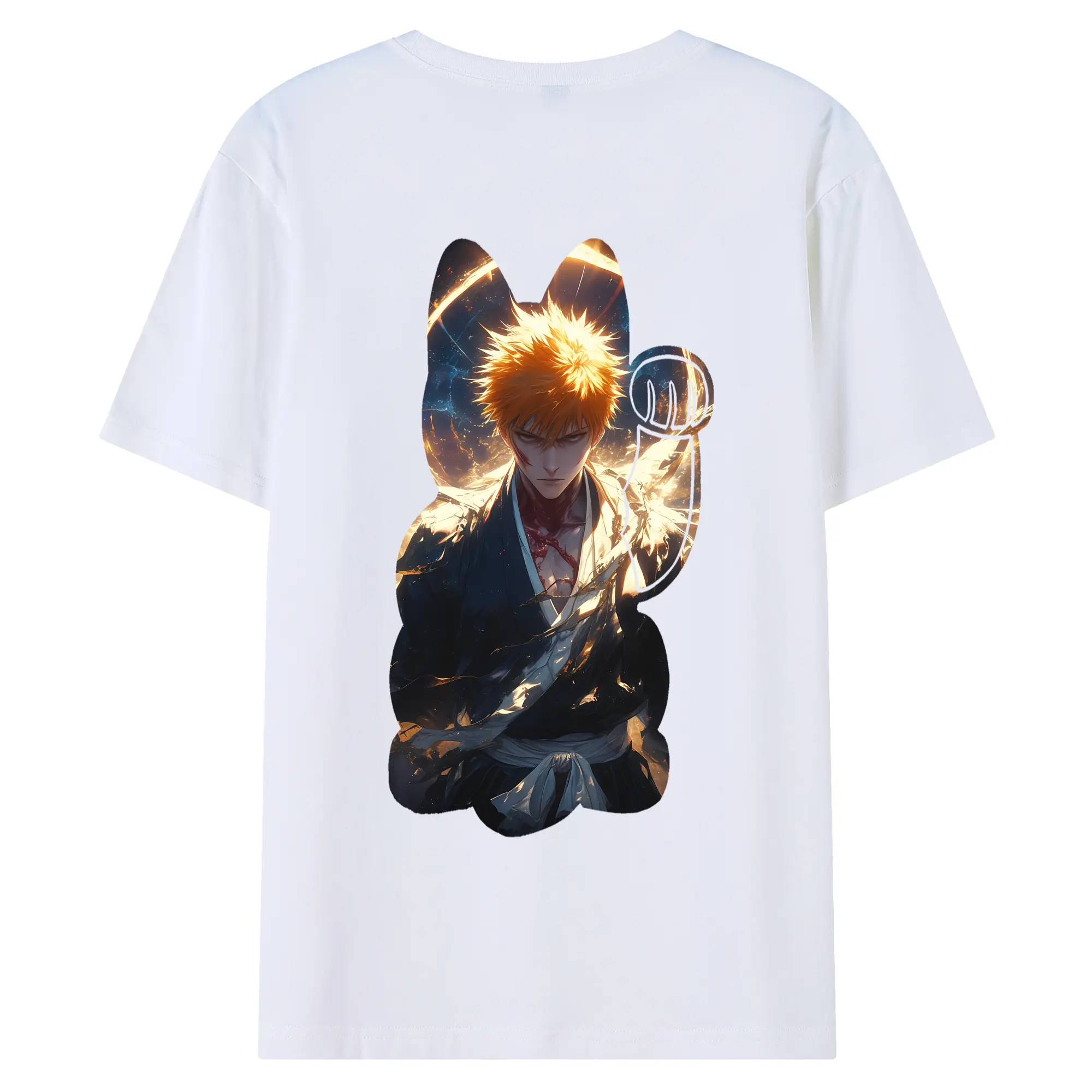 ブリーチ グッズ 黒崎 一護 - 綿100％ 半袖Tシャツ ・ バックプリント ・ 快適 通気性 ・ 日常使い 散歩 スポーツ用