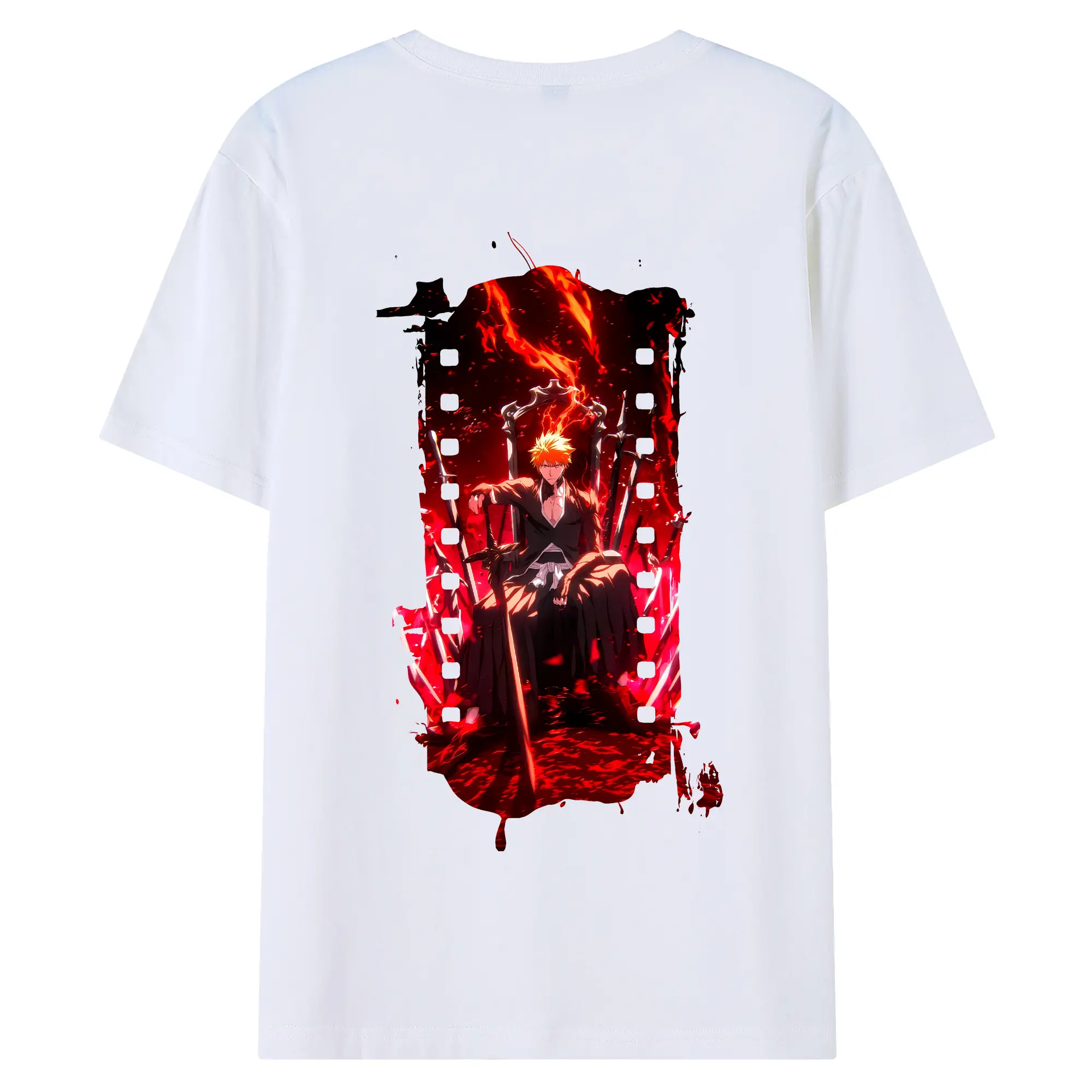 ブリーチ グッズ 黒崎 一護 - 綿100％ 半袖Tシャツ ・ バックプリント ・ 快適 通気性 ・ 日常使い 散歩 スポーツ用