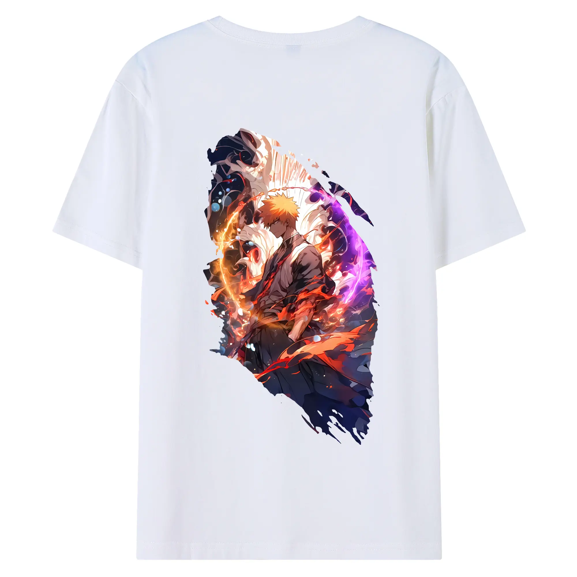 ブリーチ グッズ 黒崎 一護 - 綿100％ 半袖Tシャツ ・ バックプリント ・ 快適 通気性 ・ 日常使い 散歩 スポーツ用