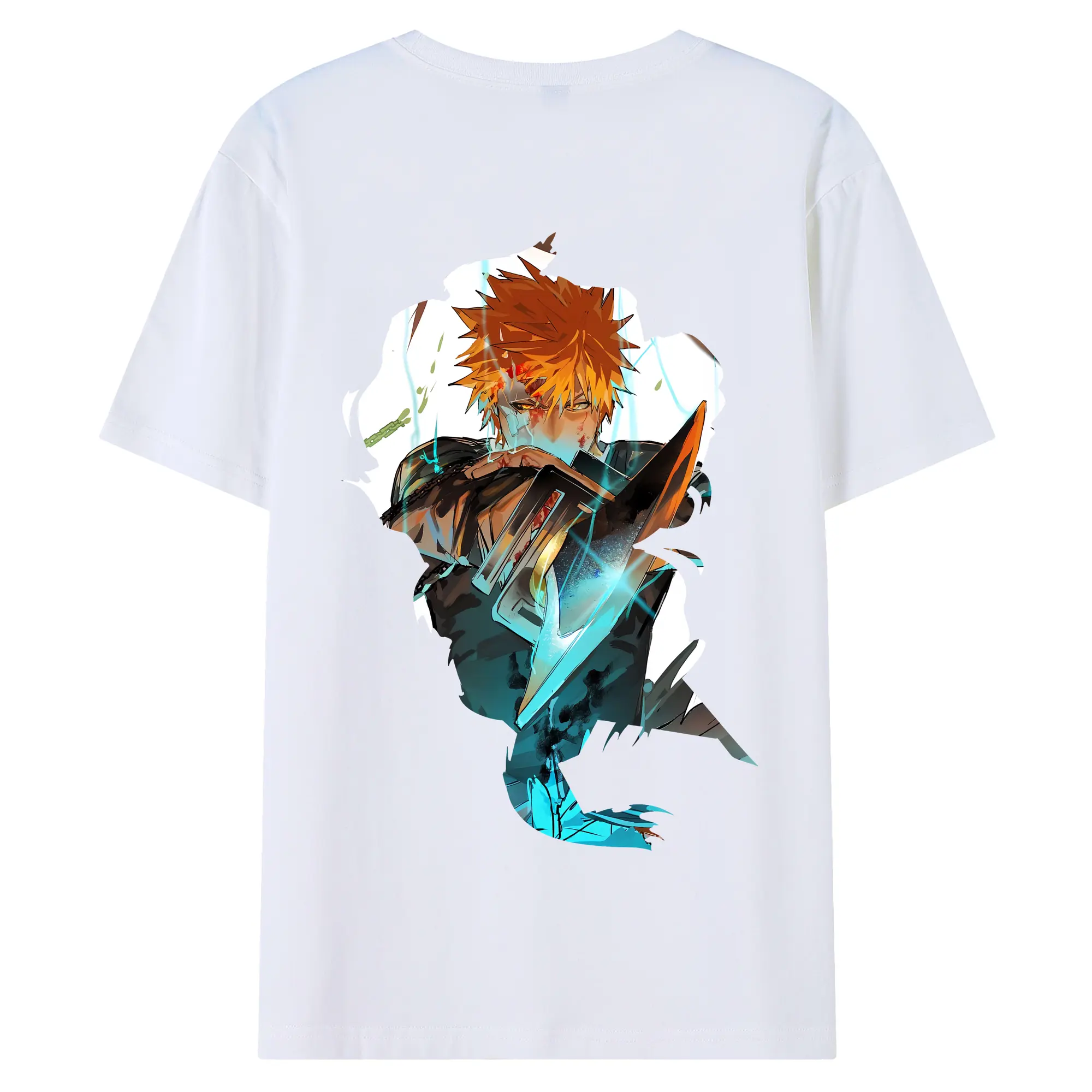 ブリーチ グッズ 黒崎 一護 - 綿100％ 半袖Tシャツ ・ バックプリント ・ 快適 通気性 ・ 日常使い 散歩 スポーツ用