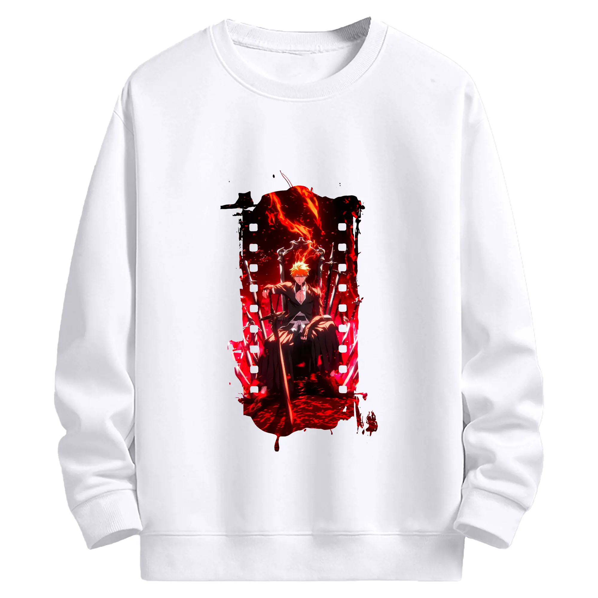 ブリーチ グッズ 黒崎 一護 - 高品質 クルーネック スウェット ・ コットン59％ ポリエステル41％ ・ ユニセックス 長袖 トレーナー ・ カジュアル デイリー スポーツ 散歩用