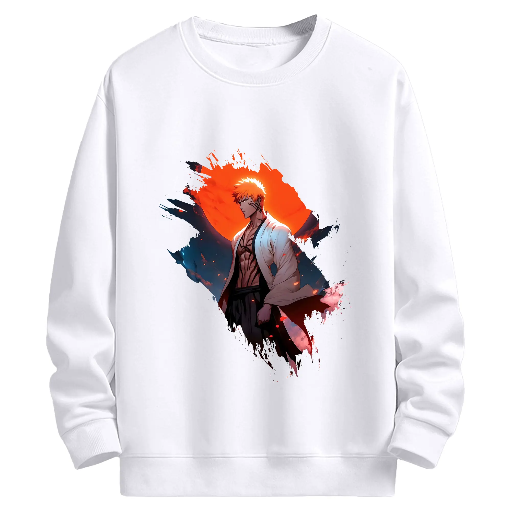 ブリーチ グッズ 黒崎 一護 - 高品質 クルーネック スウェット ・ コットン59％ ポリエステル41％ ・ ユニセックス 長袖 トレーナー ・ カジュアル デイリー スポーツ 散歩用