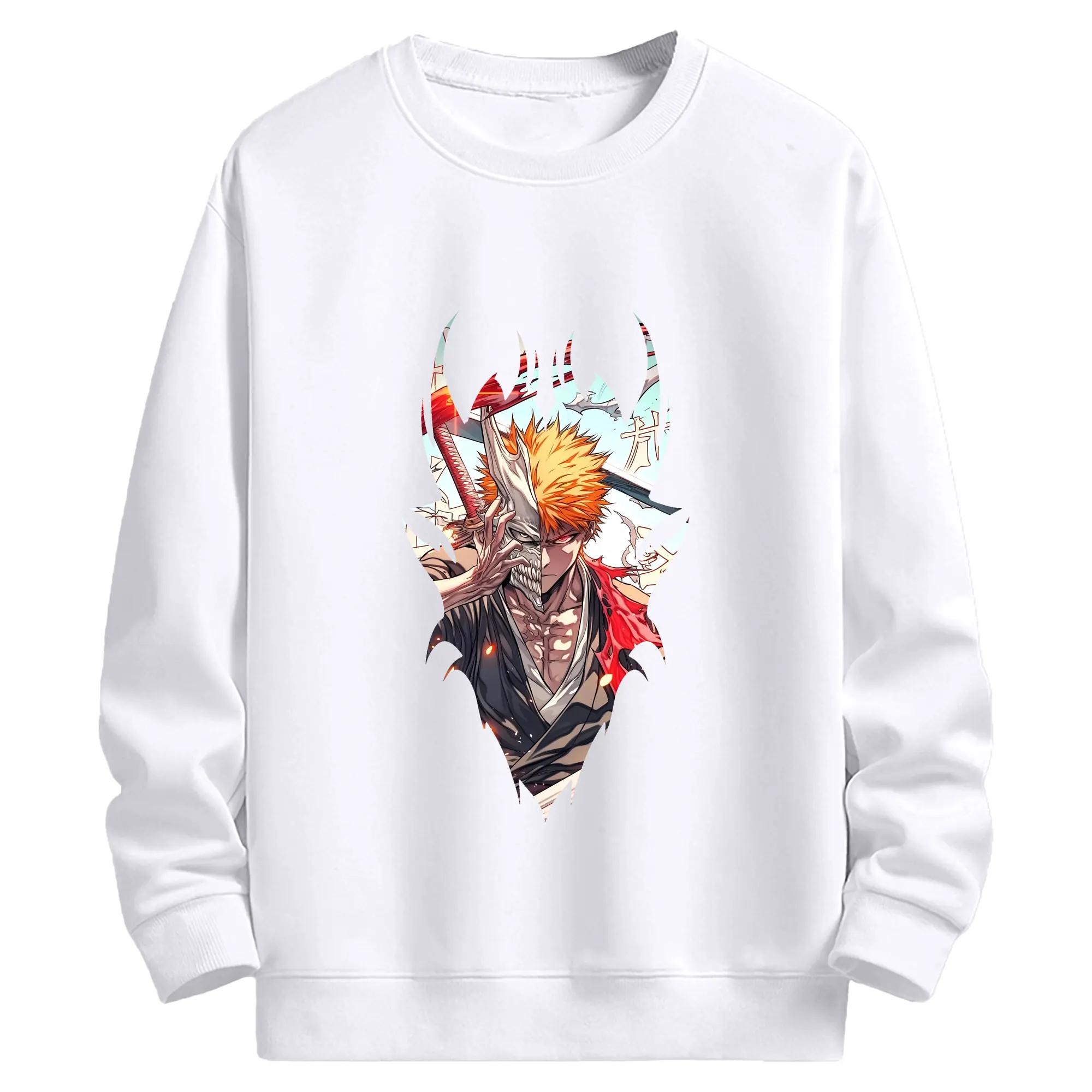 ブリーチ グッズ 黒崎 一護 - 高品質 クルーネック スウェット ・ コットン59％ ポリエステル41％ ・ ユニセックス 長袖 トレーナー ・ カジュアル デイリー スポーツ 散歩用