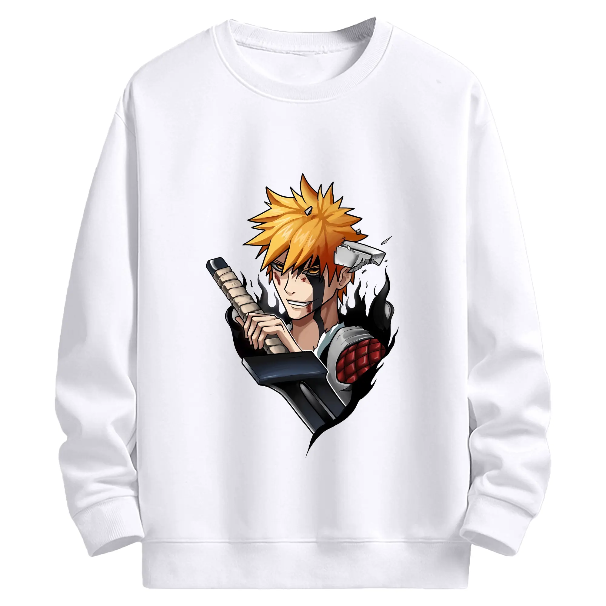 ブリーチ グッズ 黒崎 一護 - 高品質 クルーネック スウェット ・ コットン59％ ポリエステル41％ ・ ユニセックス 長袖 トレーナー ・ カジュアル デイリー スポーツ 散歩用