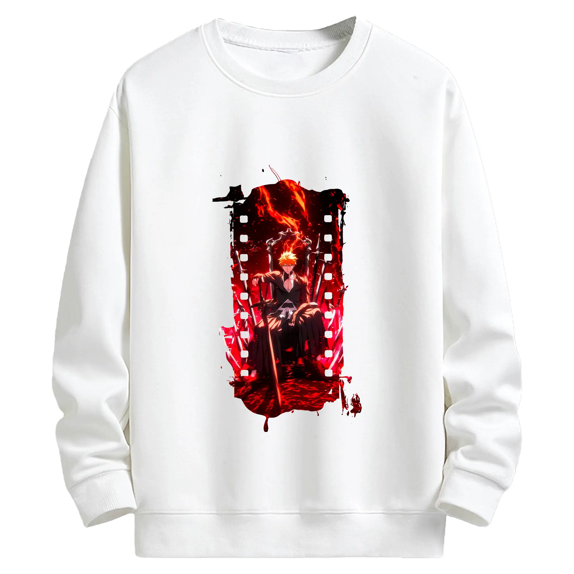 ブリーチ グッズ 黒崎 一護 - キッズ クルーネックスウェットシャツ ・ フロントプリント ・ 綿80％ ポリエステル20％ ・ 快適 通学 スポーツ 日常使い お散歩用